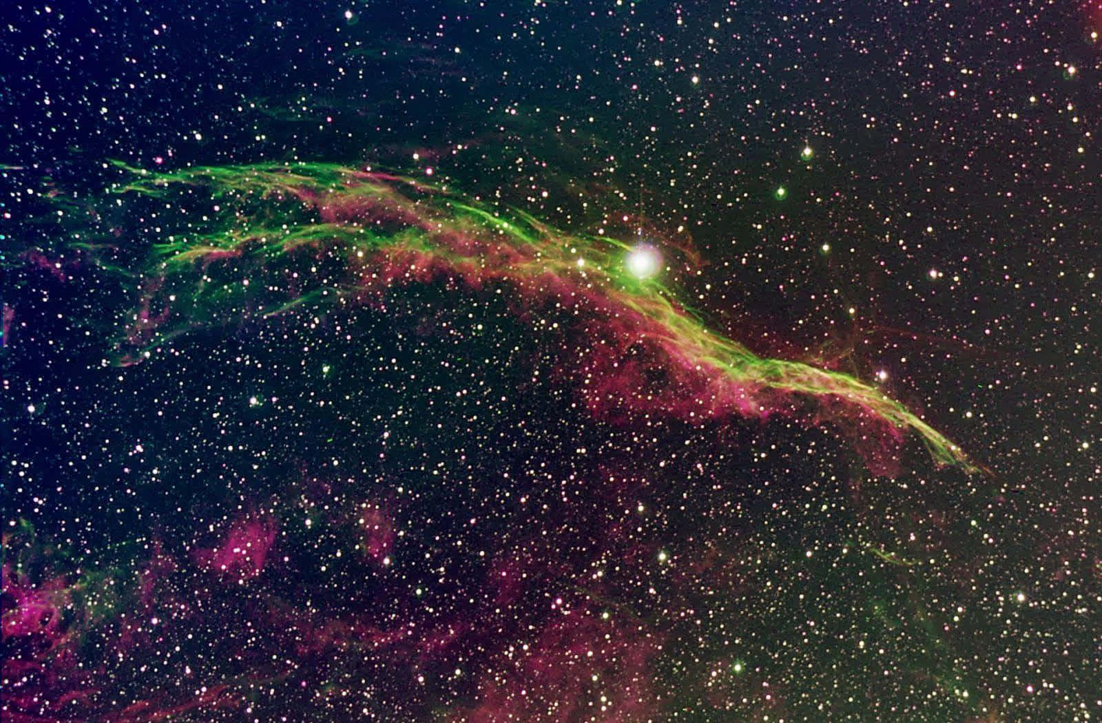 Psychedelic Space, green and pink tendrils, cosmic nebula, HD Desktop Wallpaper