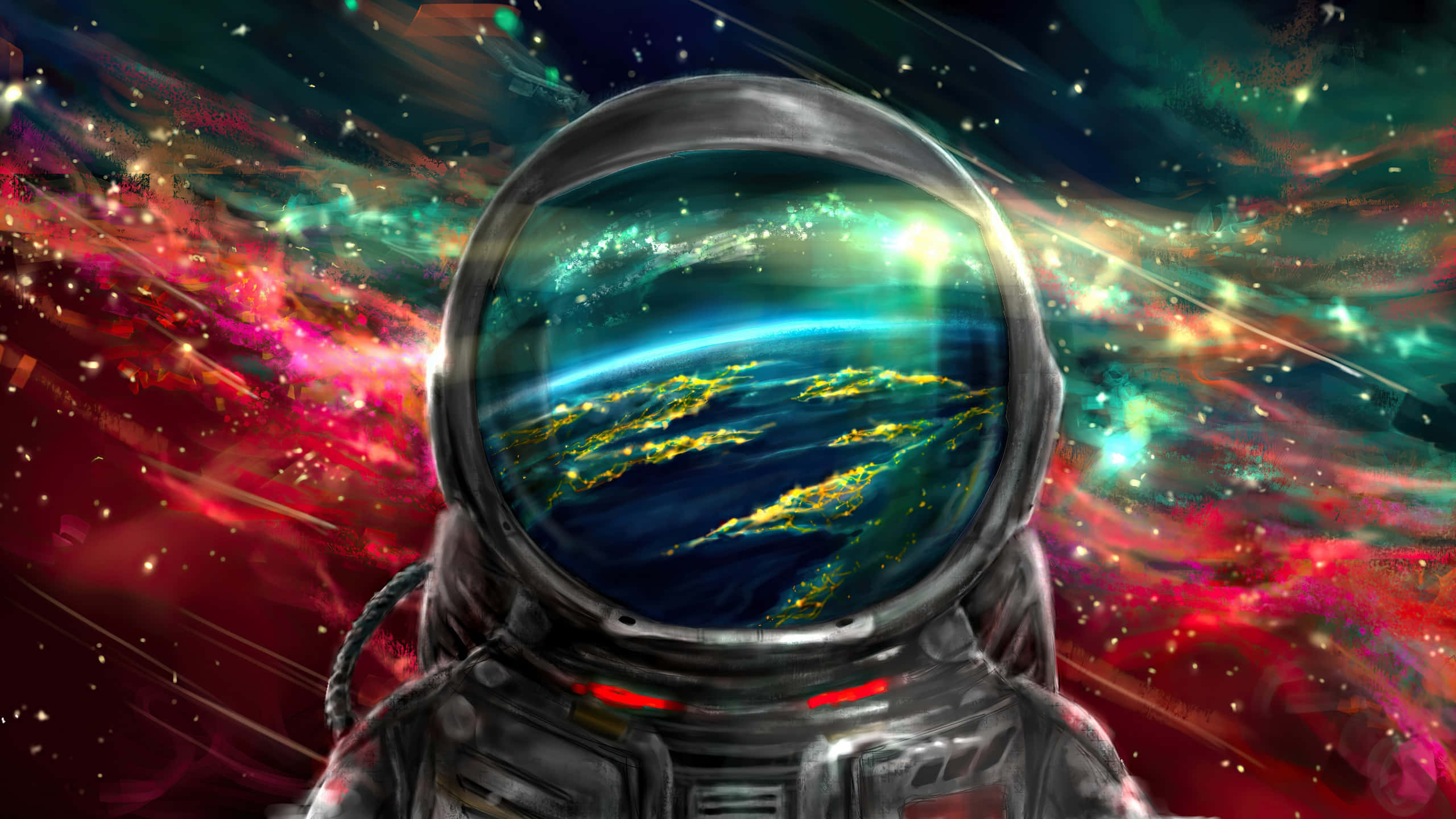 Psychedelic Space, astronaut, helmet, 2K Desktop Wallpaper