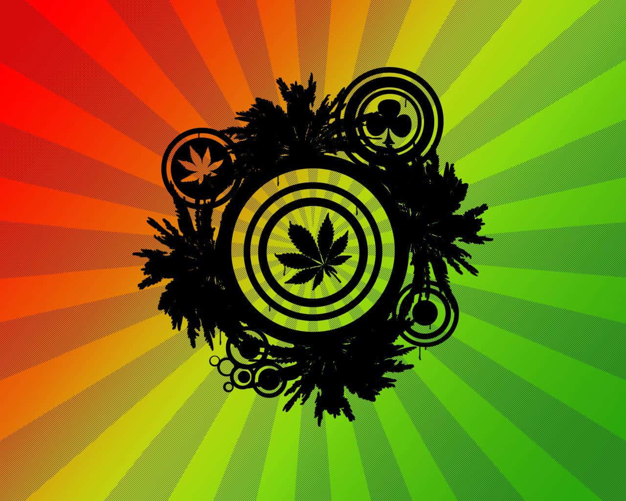Psychedelic Weed, sunburst background, red orange yellow and green, HD Desktop Wallpaper
