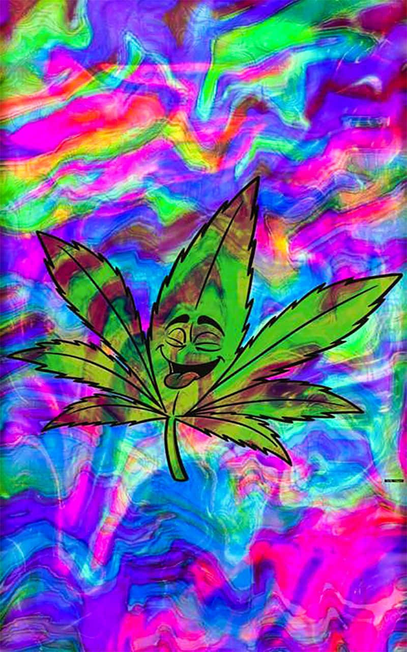 Psychedelic Weed, cartoon cannabis leaf, smiling face, HD Phone Wallpaper