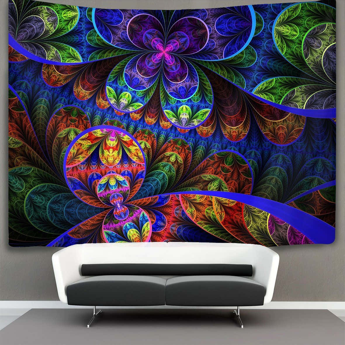 Psychedelic Weed, fractal art tapestry, swirling colorful patterns, SD Desktop Wallpaper