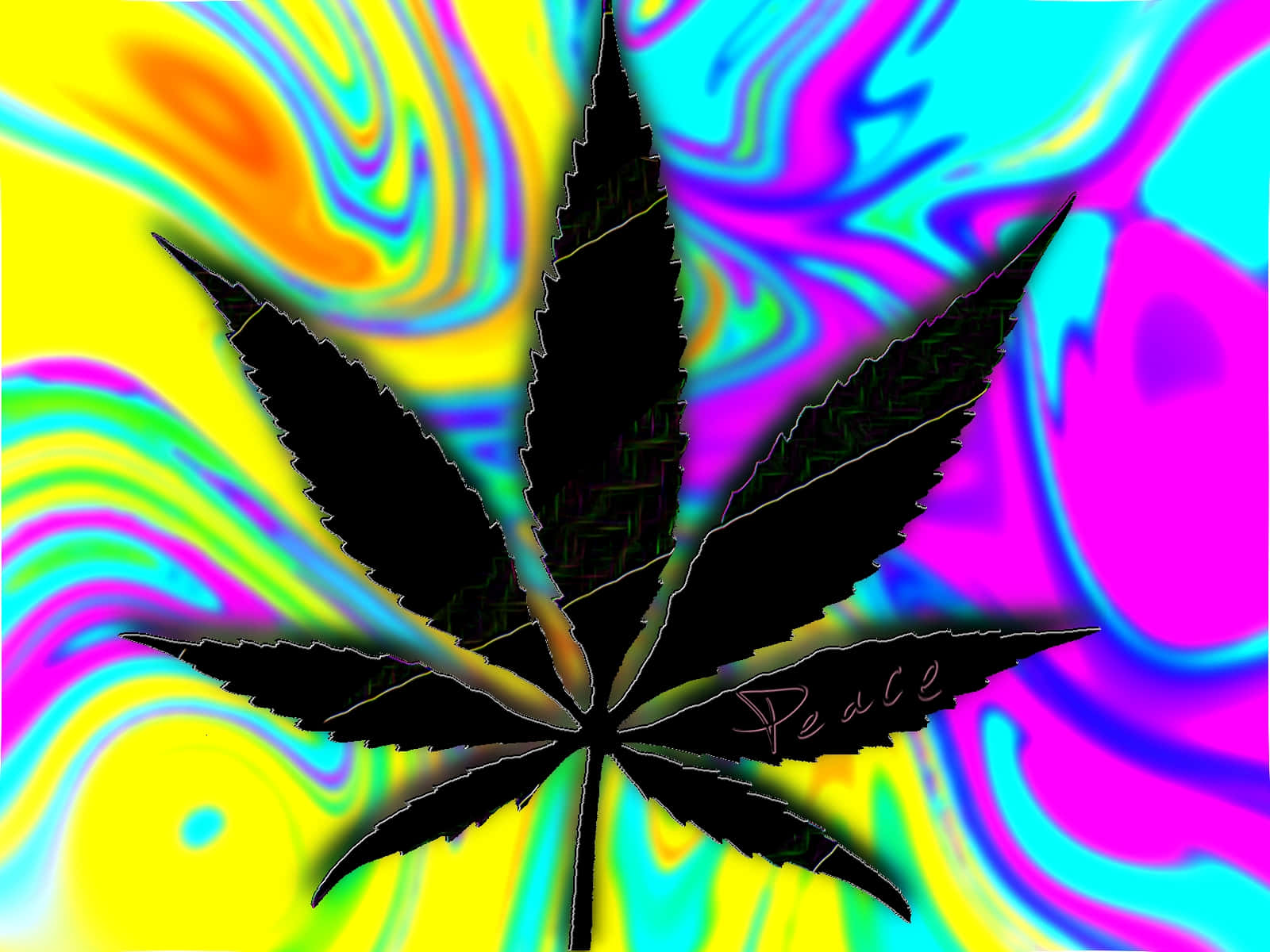 Psychedelic Weed, neon yellow, pink, HD Desktop Wallpaper