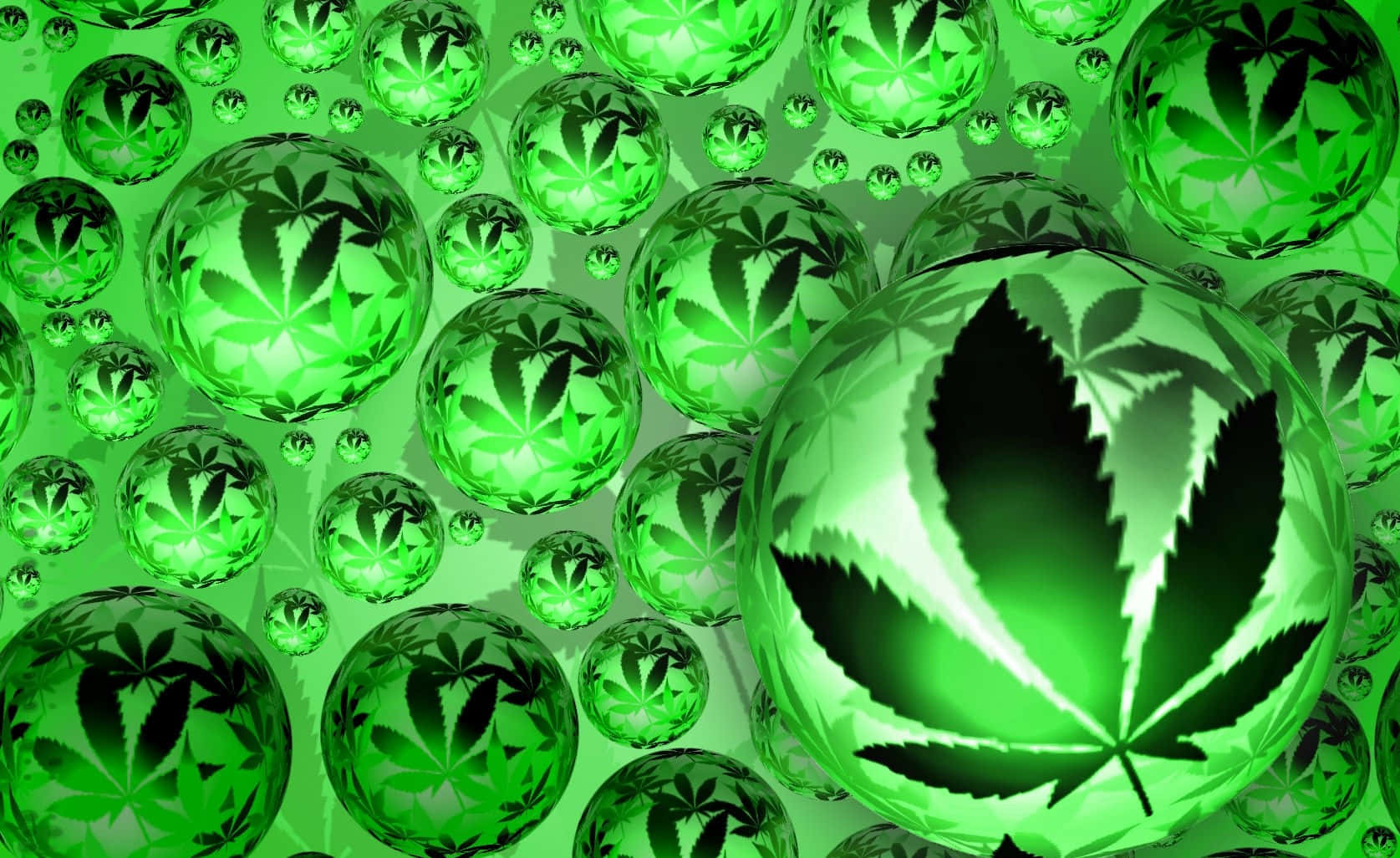 psychedelic weed, vibrant green, translucent spheres, HD Desktop Wallpaper