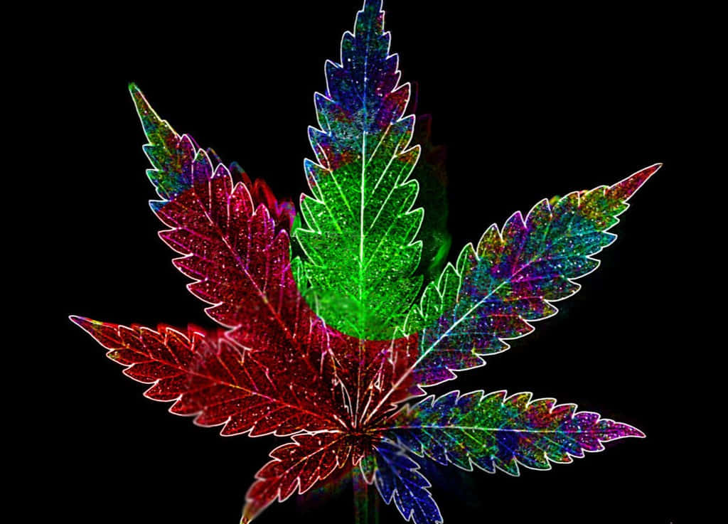 psychedelic weed, vibrant glittering cannabis leaf, rainbow hues, SD Desktop Wallpaper