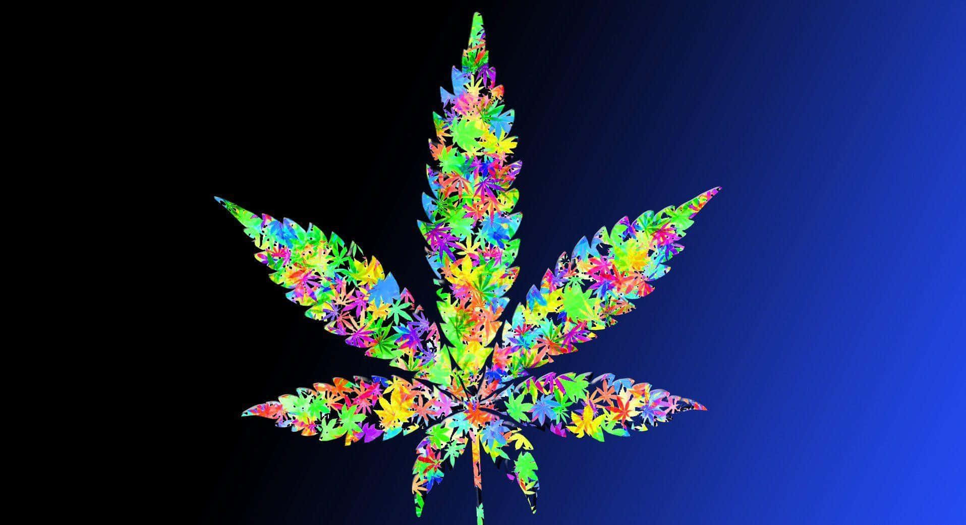 Psychedelic Colours of Cannabis, kaleidoscopic cannabis leaf, multicolored smaller leaves, HD Desktop Wallpaper