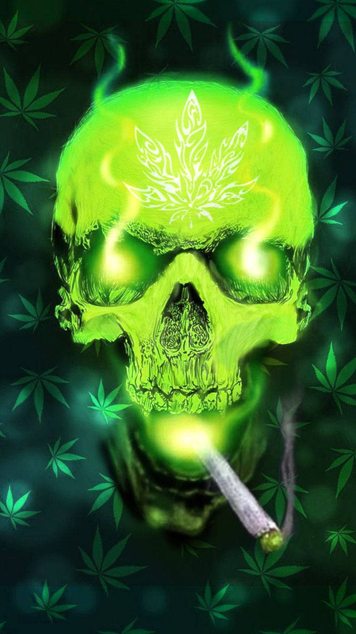 cool weed skull portrait, glowing green skull, cannabis leaf tattoo, HD Phone Wallpaper