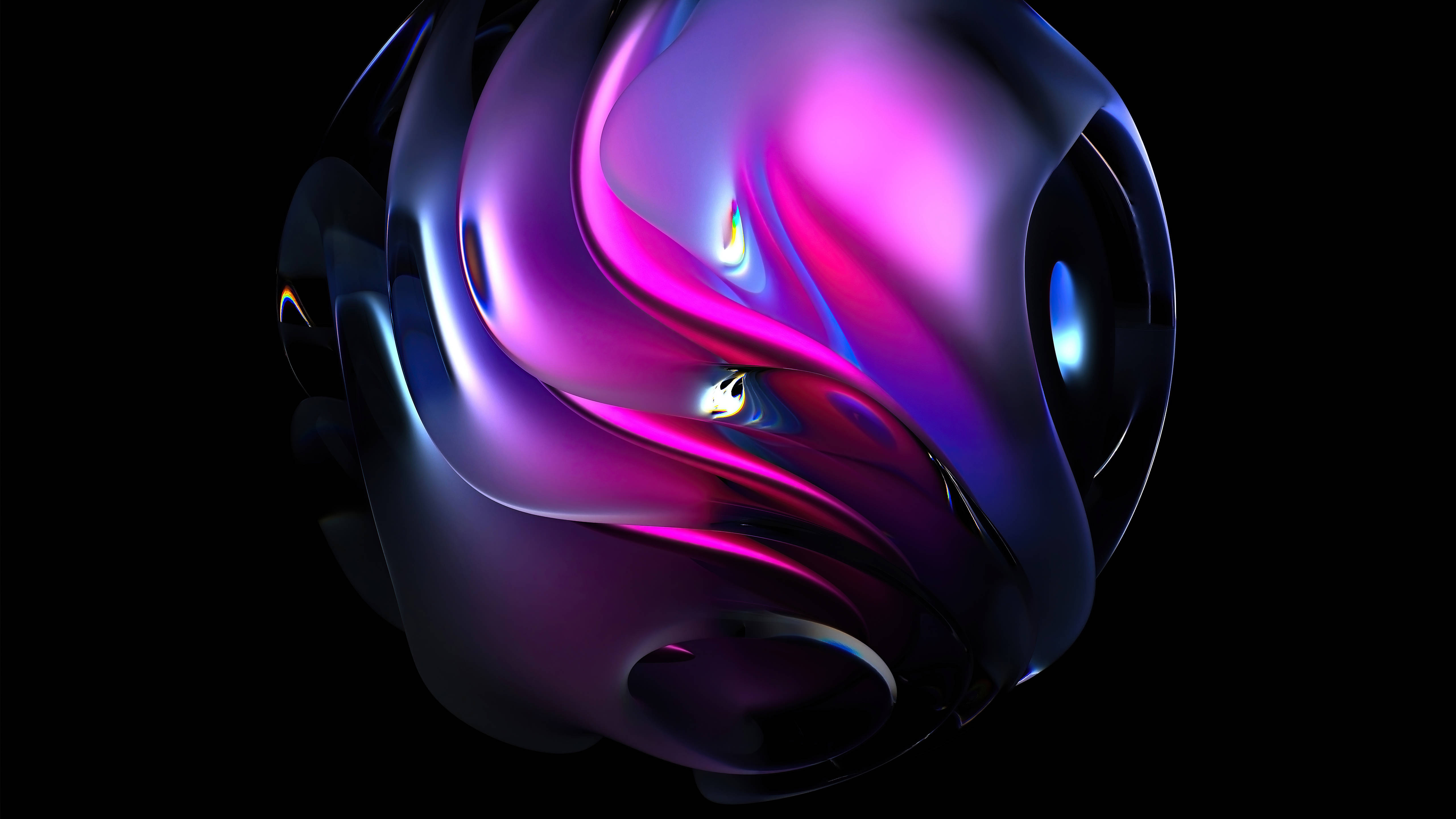 3D Glass Sphere, vibrant magenta, electric blue, 5K Desktop Wallpaper