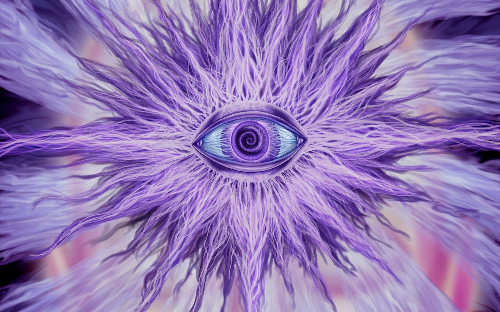 purple eye, swirling purple iris, feathery purple tendrils, HD Desktop Wallpaper