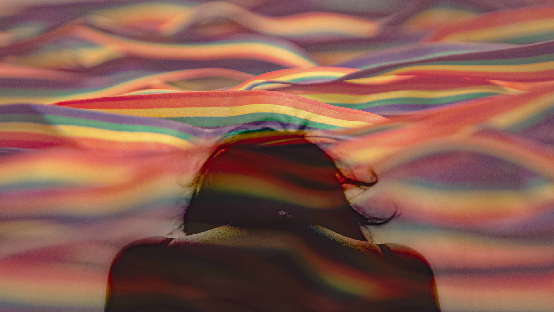 rainbow waves, rainbow-hued fabric, silhouette, Full HD Desktop Wallpaper
