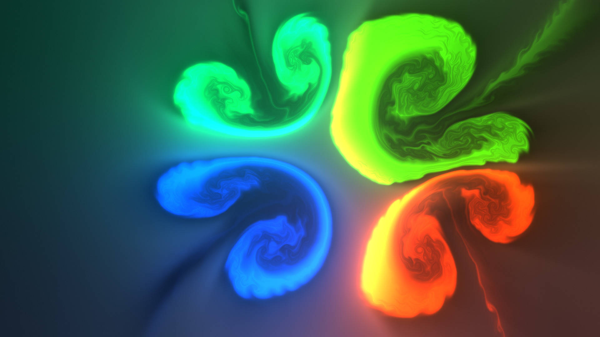 neon swirls, green blue, orange, Full HD Desktop Wallpaper