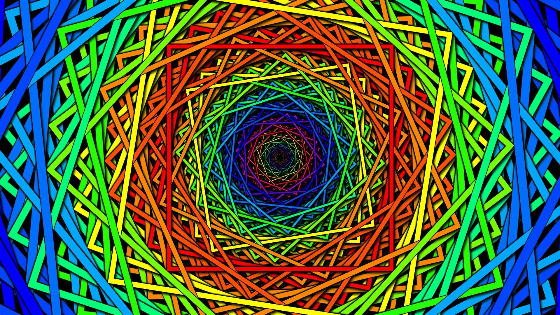psychedelic stacked squares, rainbow-colored, geometric lines, Full HD Desktop Wallpaper