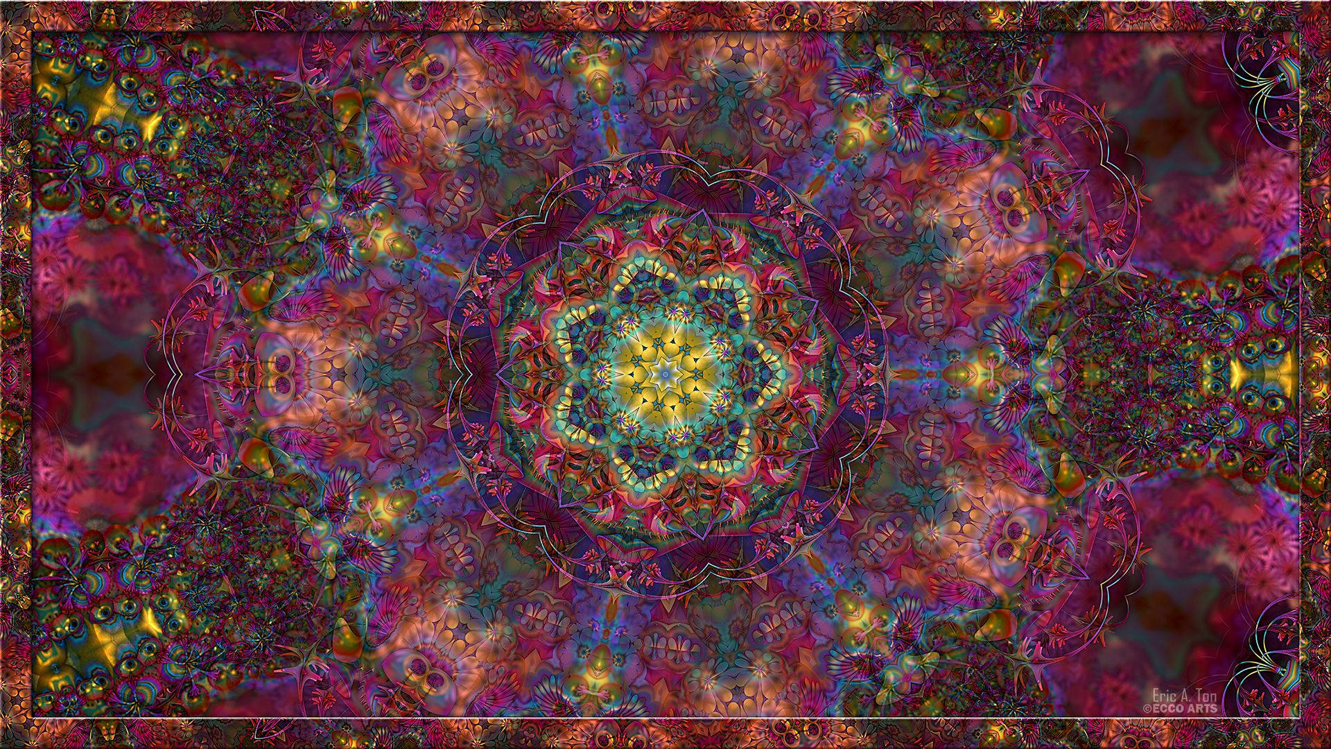 mandala, psychedelic art, glowing fractal patterns, Full HD Desktop Wallpaper