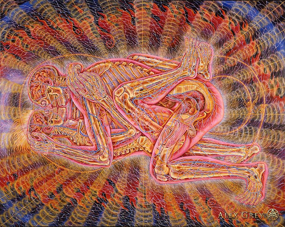 psychedelic vortex, fiery colors, surreal anatomical figure, SD Desktop Wallpaper