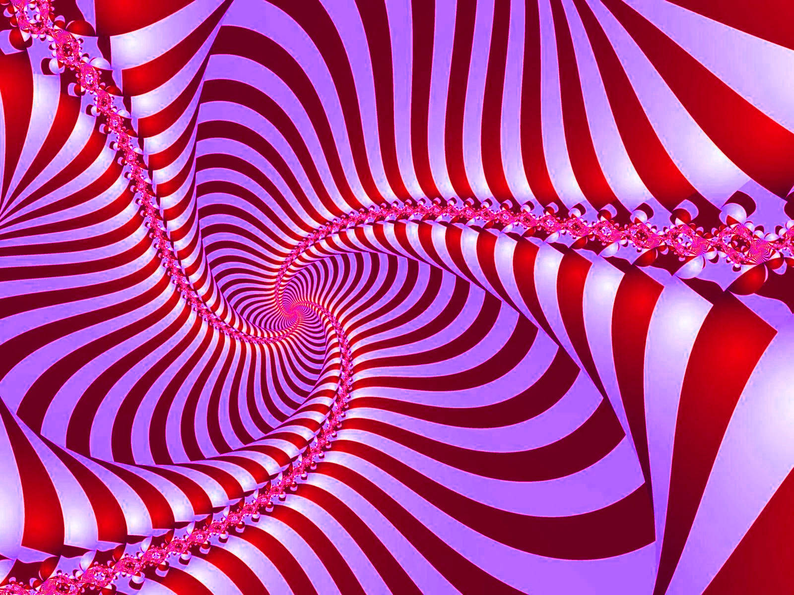 interactive candy spirals, red and purple stripes, glowing pink fractal edges, HD Desktop Wallpaper