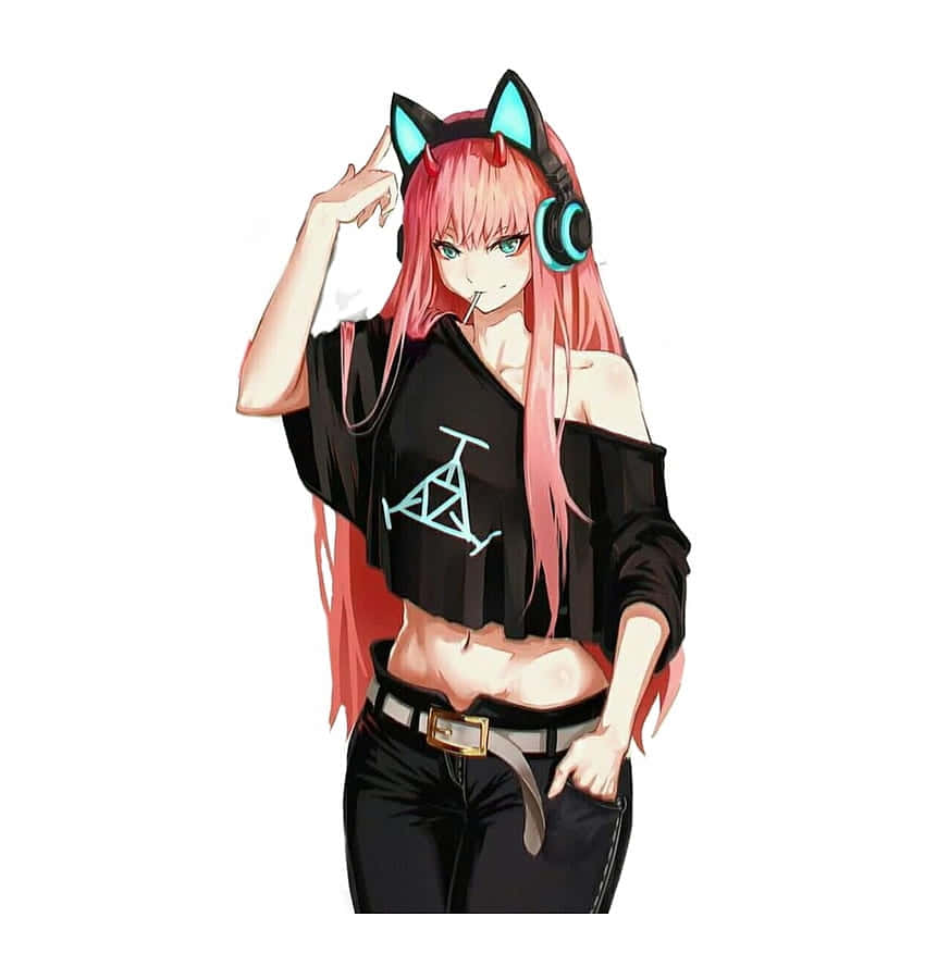 goth anime gamer girl, pink-haired, cat ears, SD Phone Wallpaper