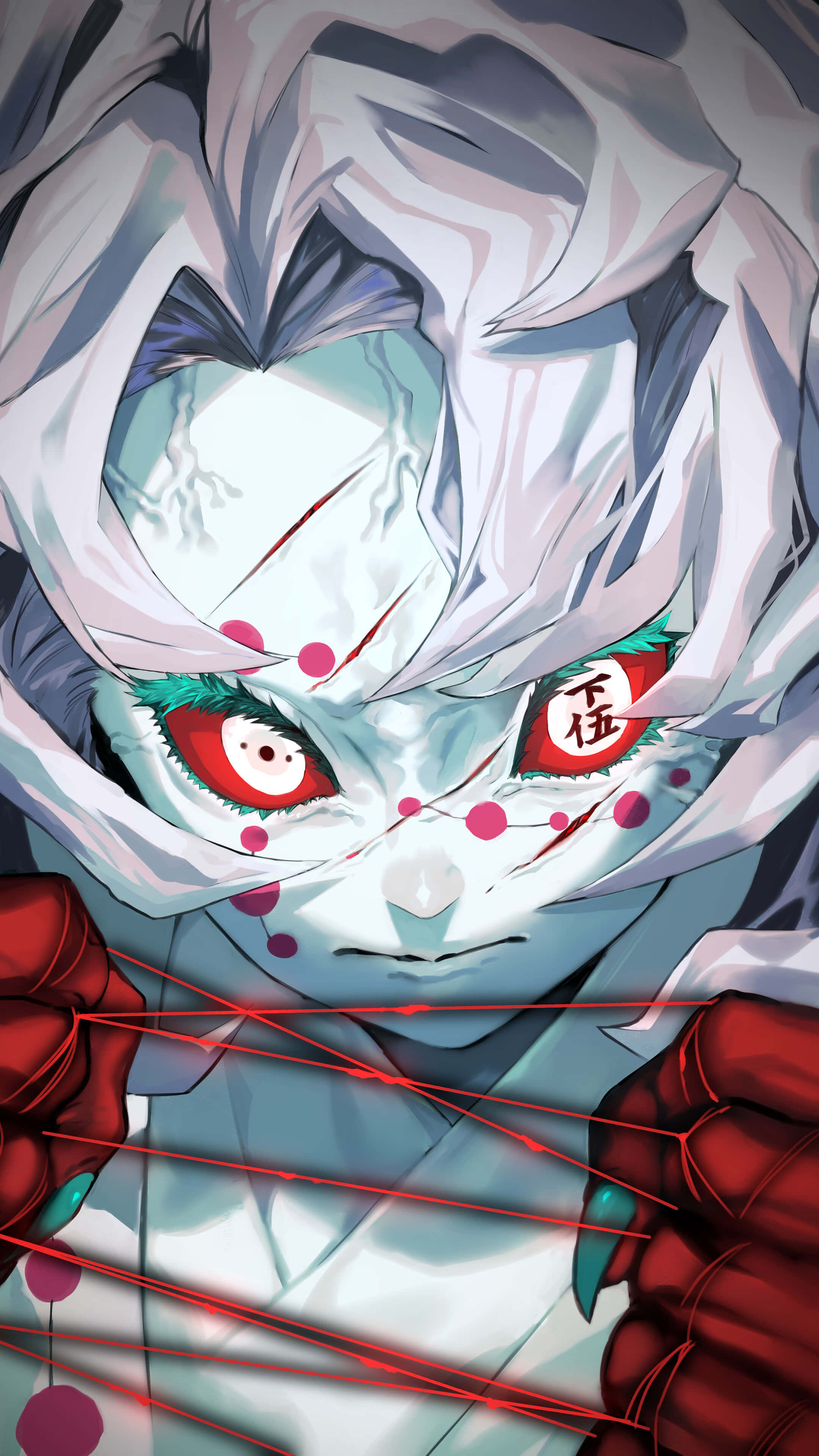 demon, white hair, red eyes, 4K Phone Wallpaper