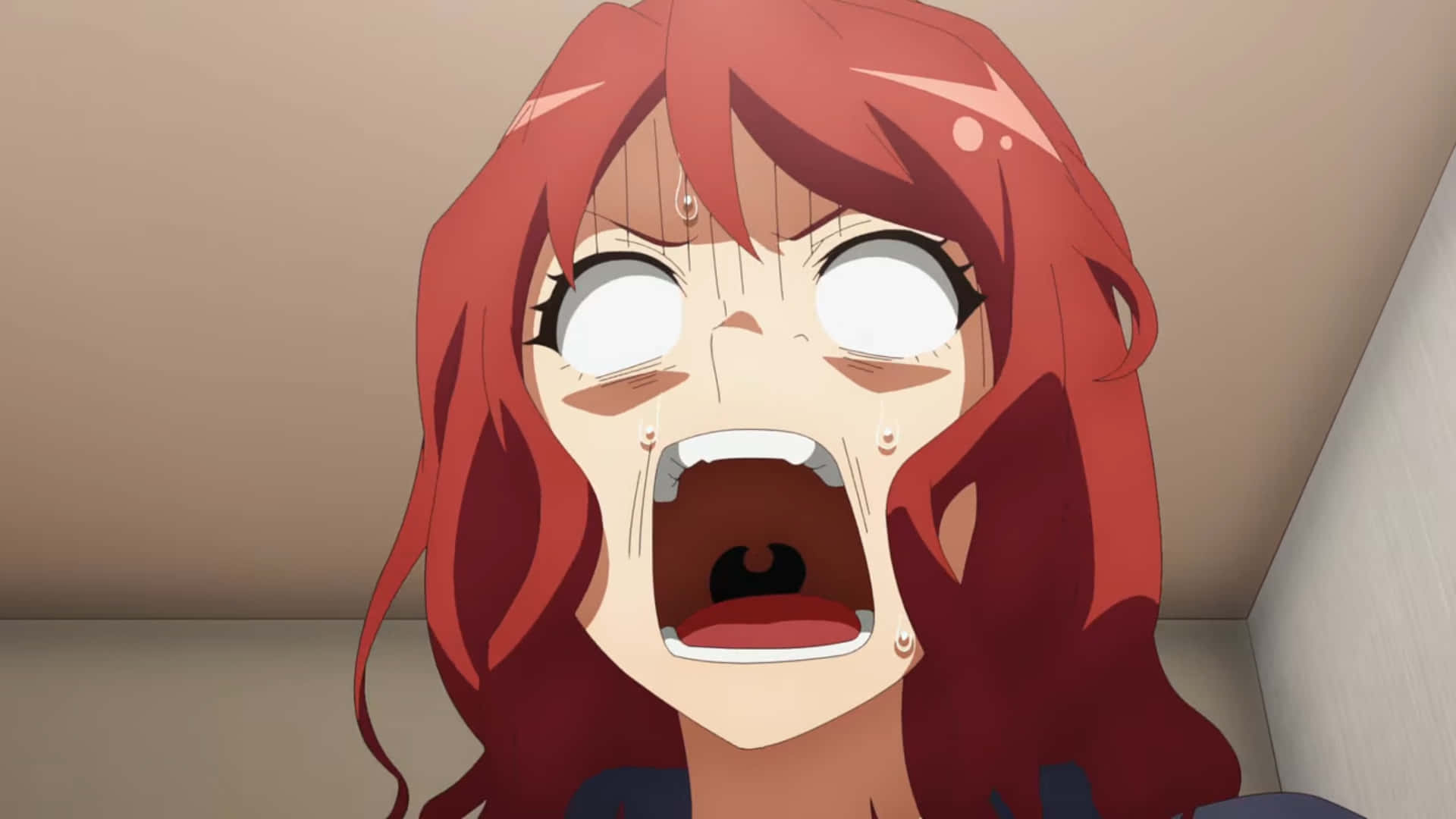 sullen anime girl, red-haired anime girl, wide eyes, Full HD Desktop Wallpaper