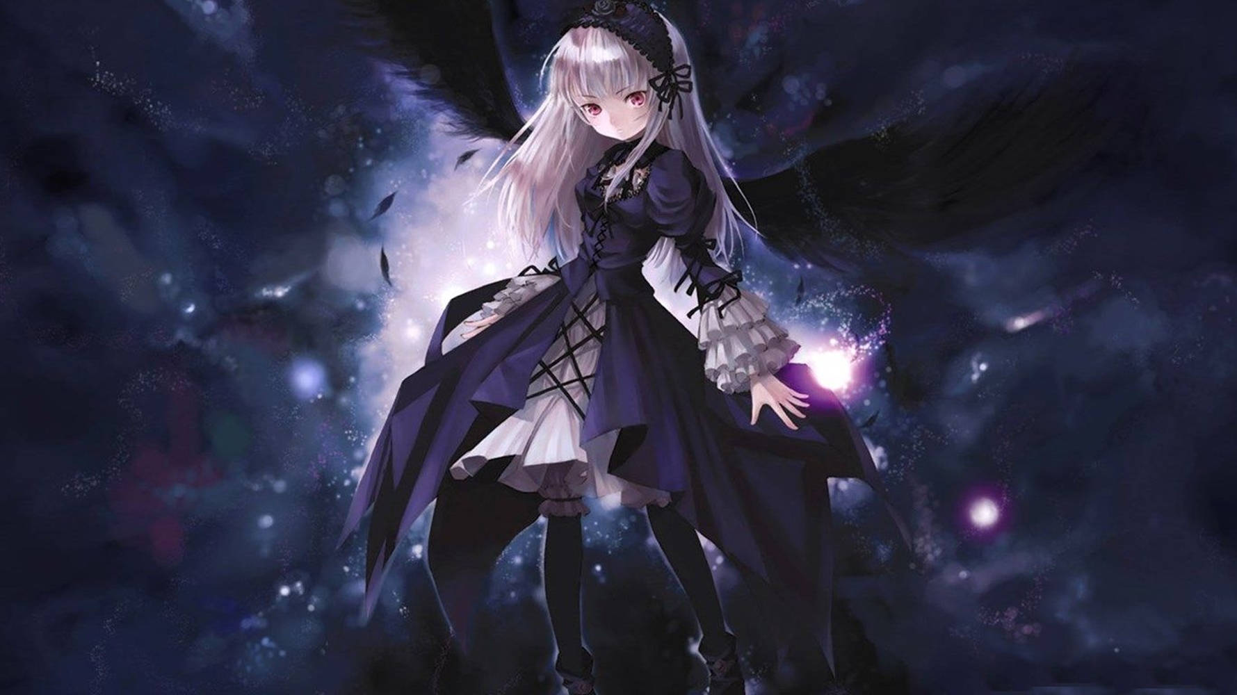 anime girl, pale-haired, dark gothic dress, HD Desktop Wallpaper