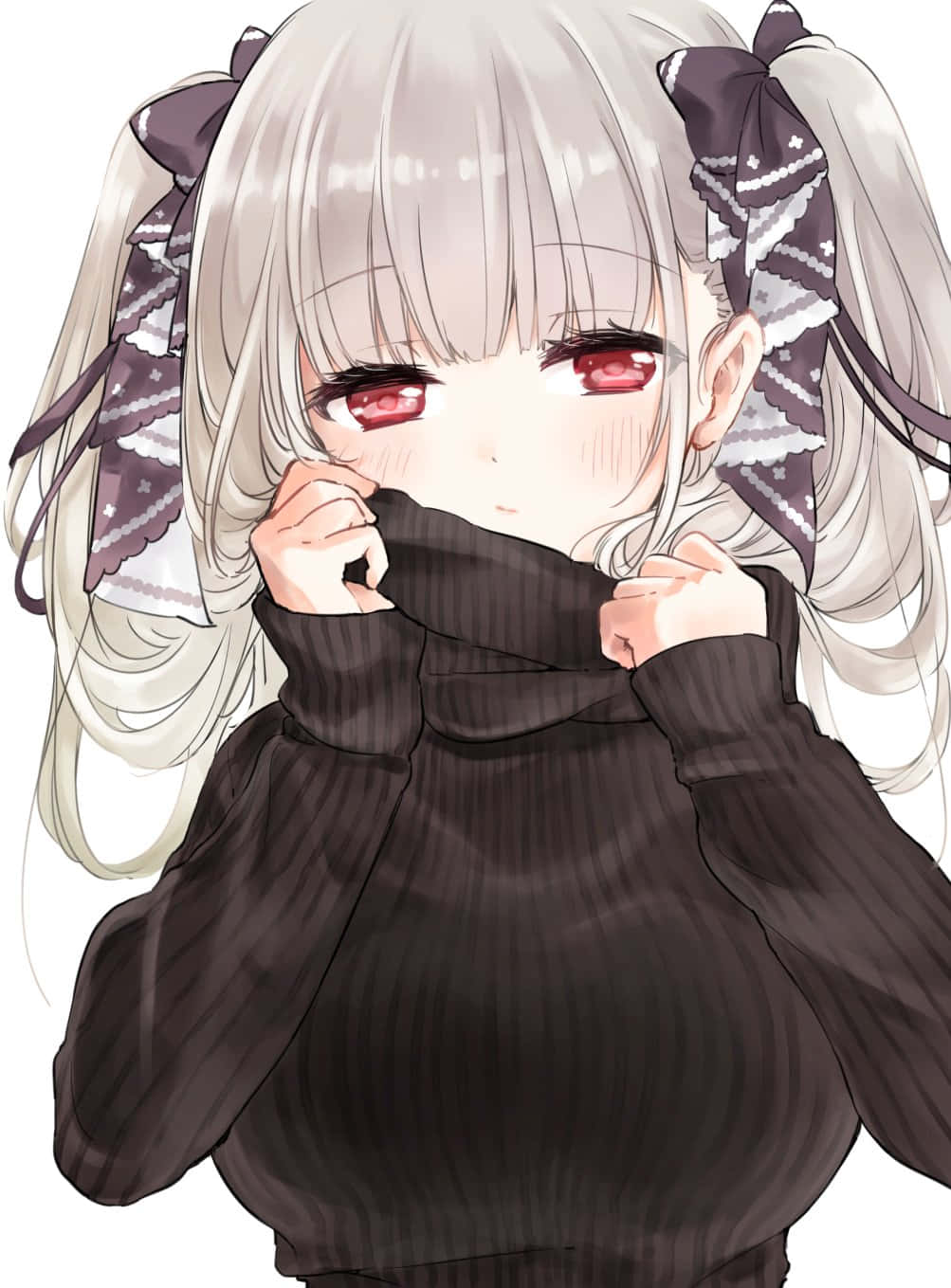 silver hair, red eyes, black ribbed sweater, HD Phone Wallpaper