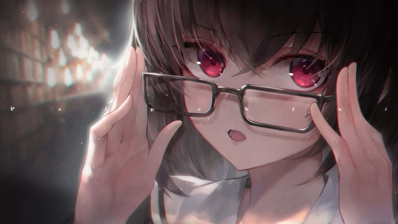 anime girl with red eyes and glasses, close-up, surprised expression, HD Desktop Wallpaper