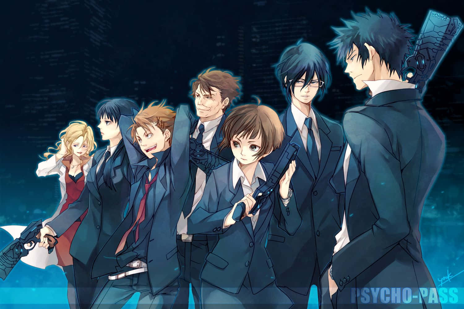 Psycho Pass, dark suits, guns, HD Desktop Wallpaper