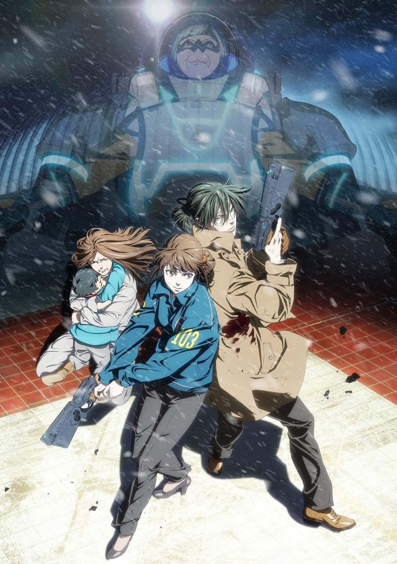 Psycho Pass, snowy urban alley, glowing moon, HD Phone Wallpaper