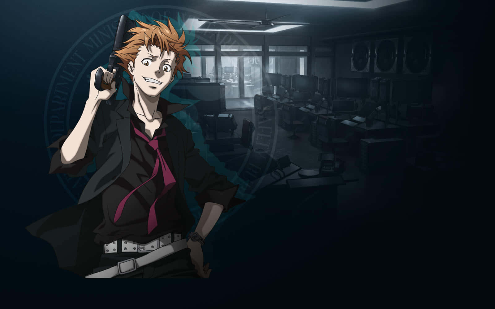 Psycho Pass, spiky-haired anime man, dark coat, HD Desktop Wallpaper