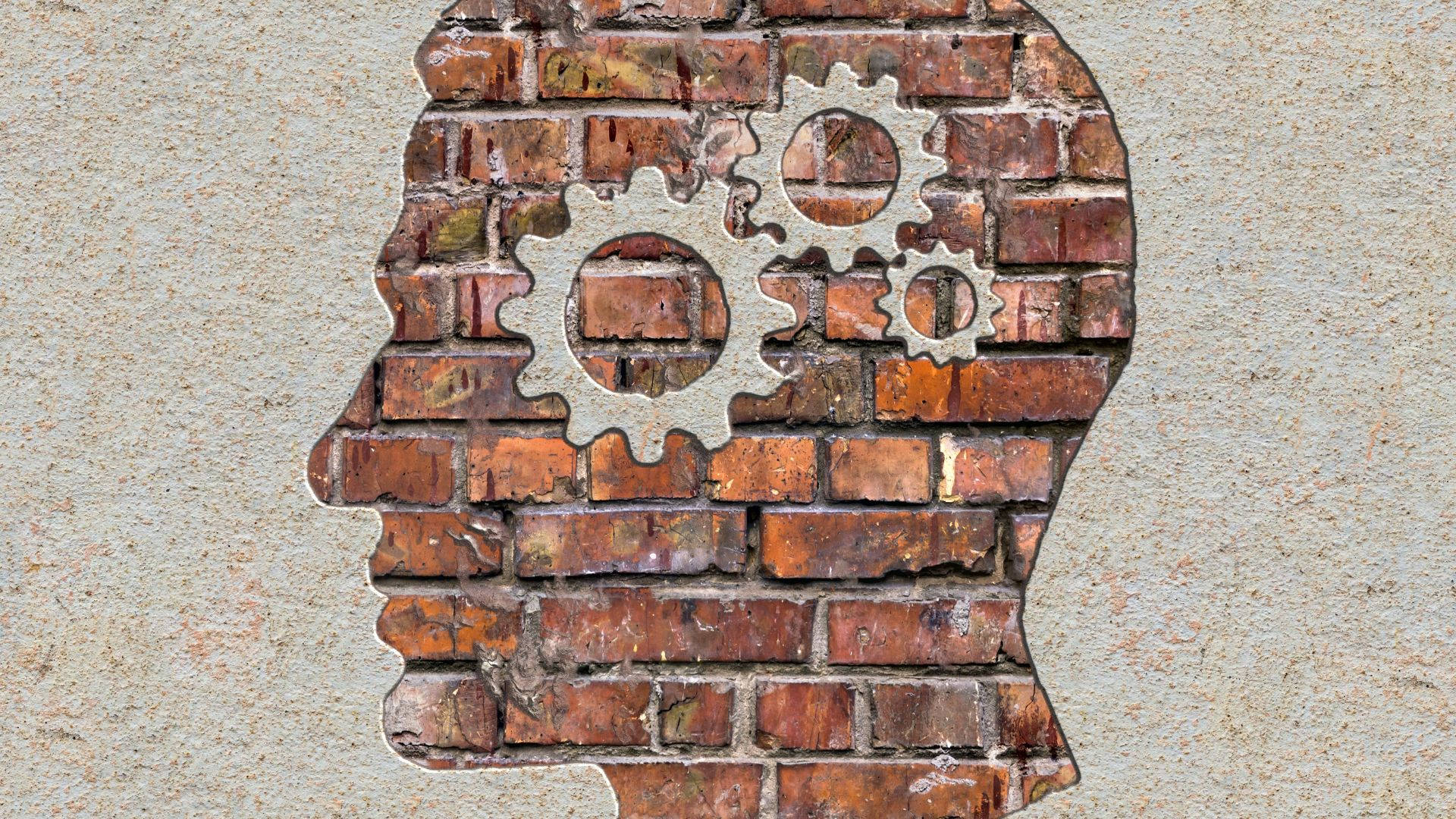 psychology, brick wall, mechanical brain, Full HD Desktop Wallpaper