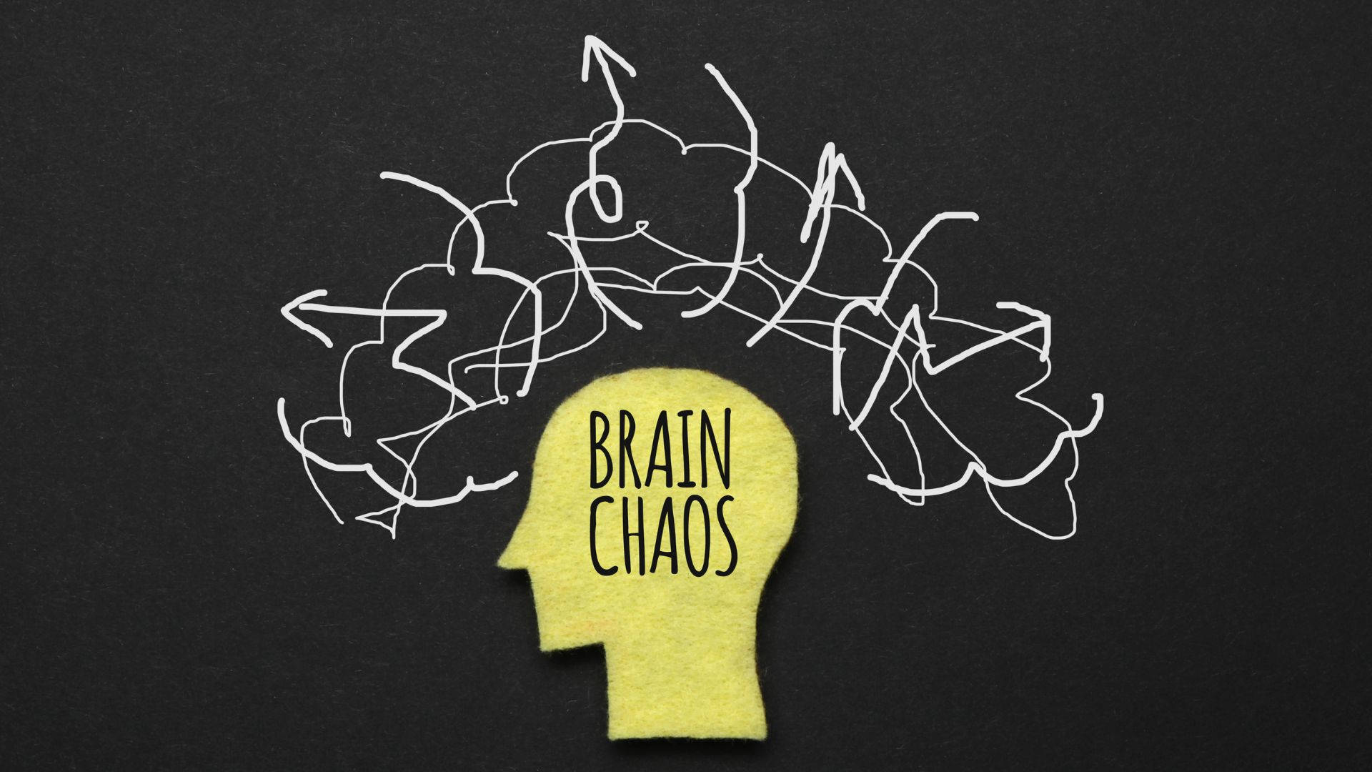 psychology, brain chaos, yellow felt head silhouette, Full HD Desktop Wallpaper