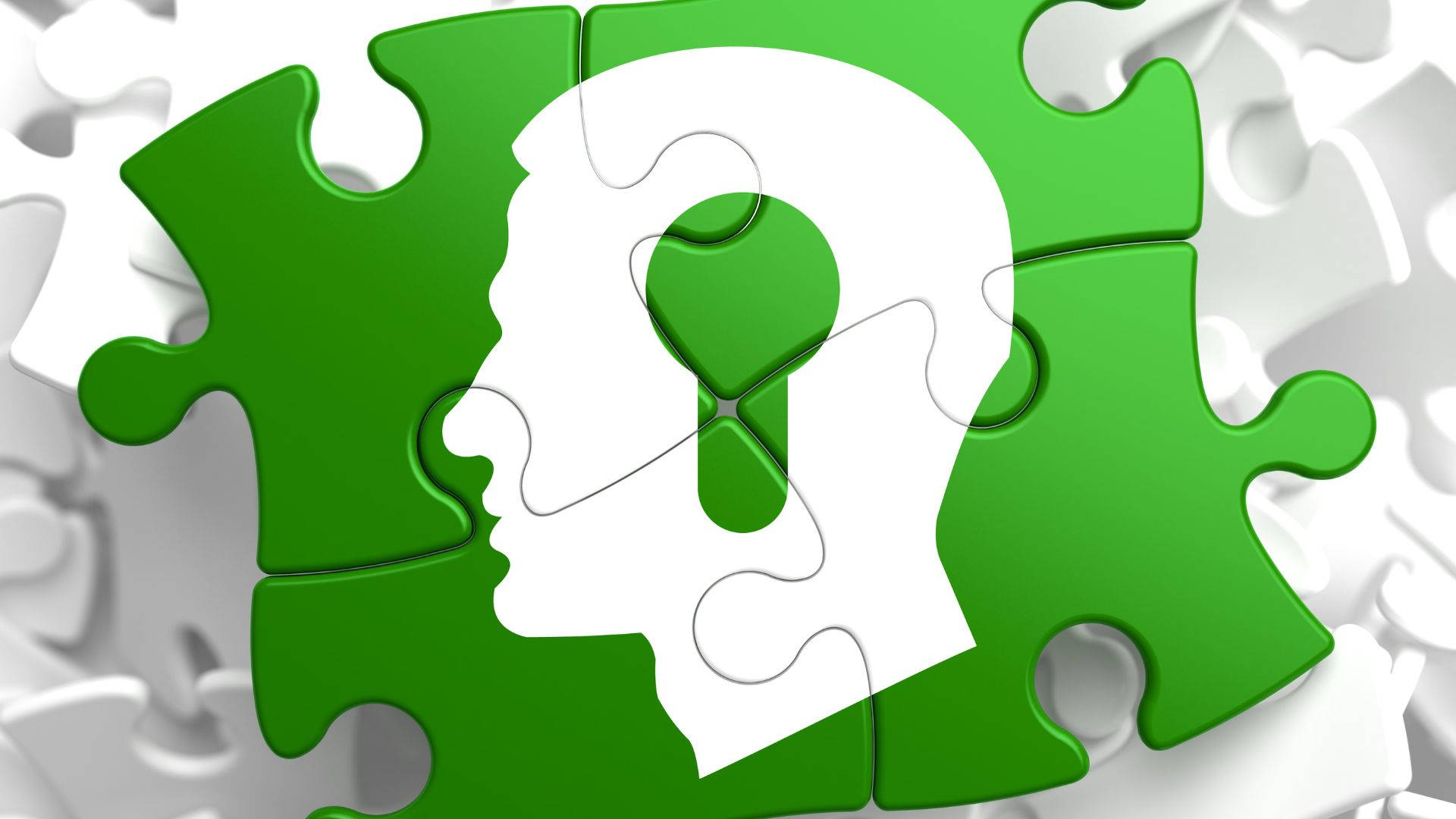 green puzzle piece, human head silhouette, keyhole in the forehead, Full HD Desktop Wallpaper