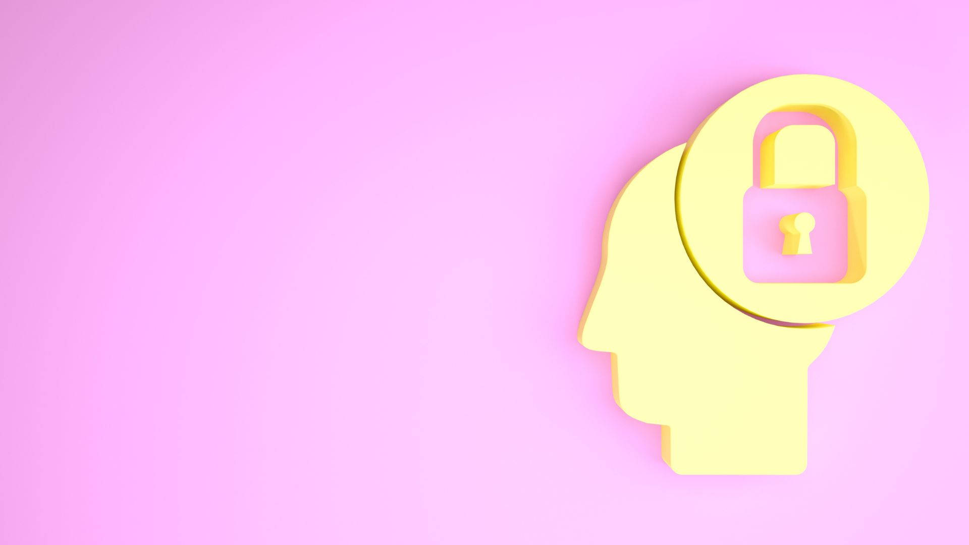 yellow head silhouette, padlock icon, forehead, Full HD Desktop Wallpaper