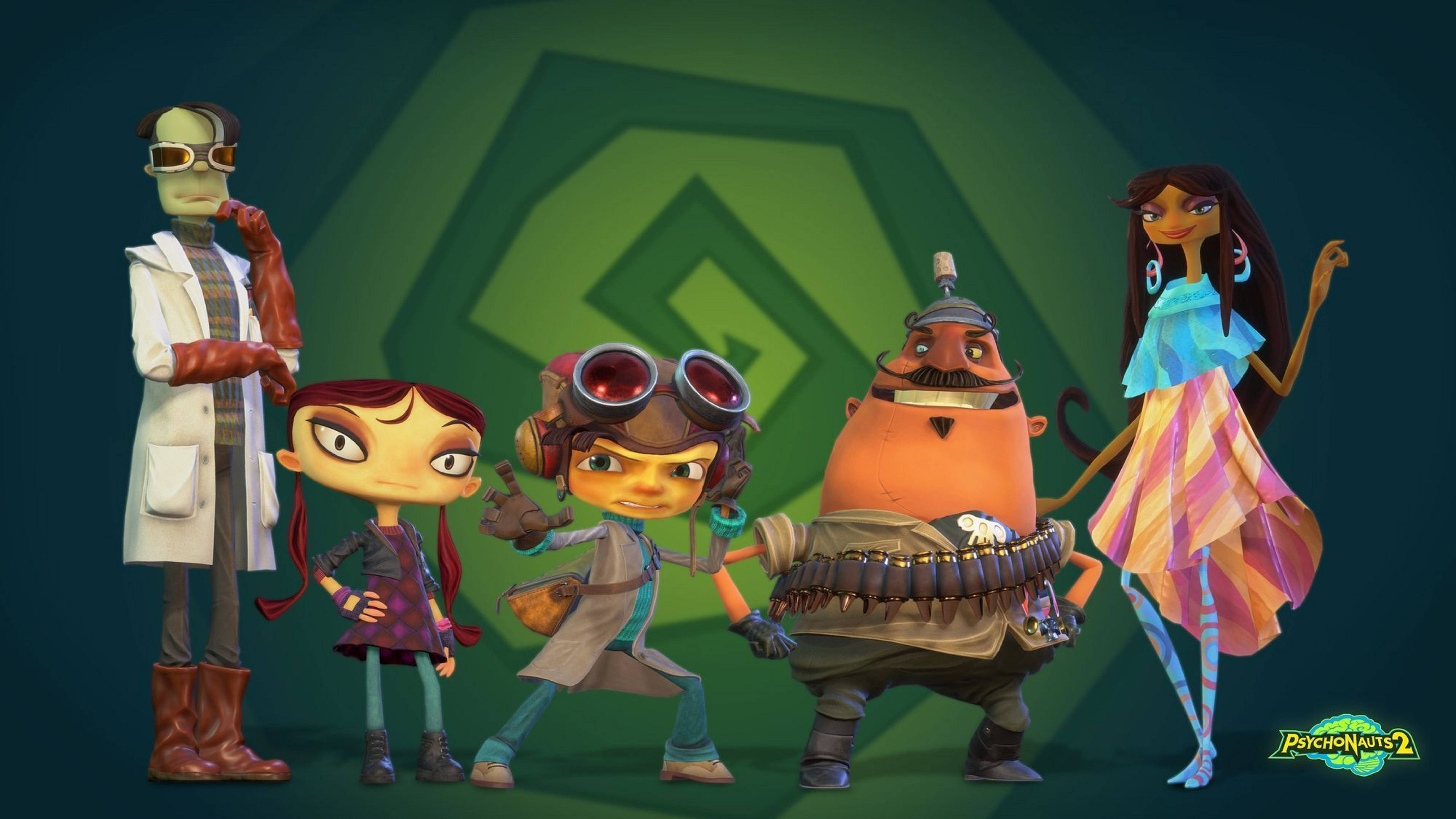 Psychonauts 2, steampunk gear, green geometric background, 5K Desktop Wallpaper