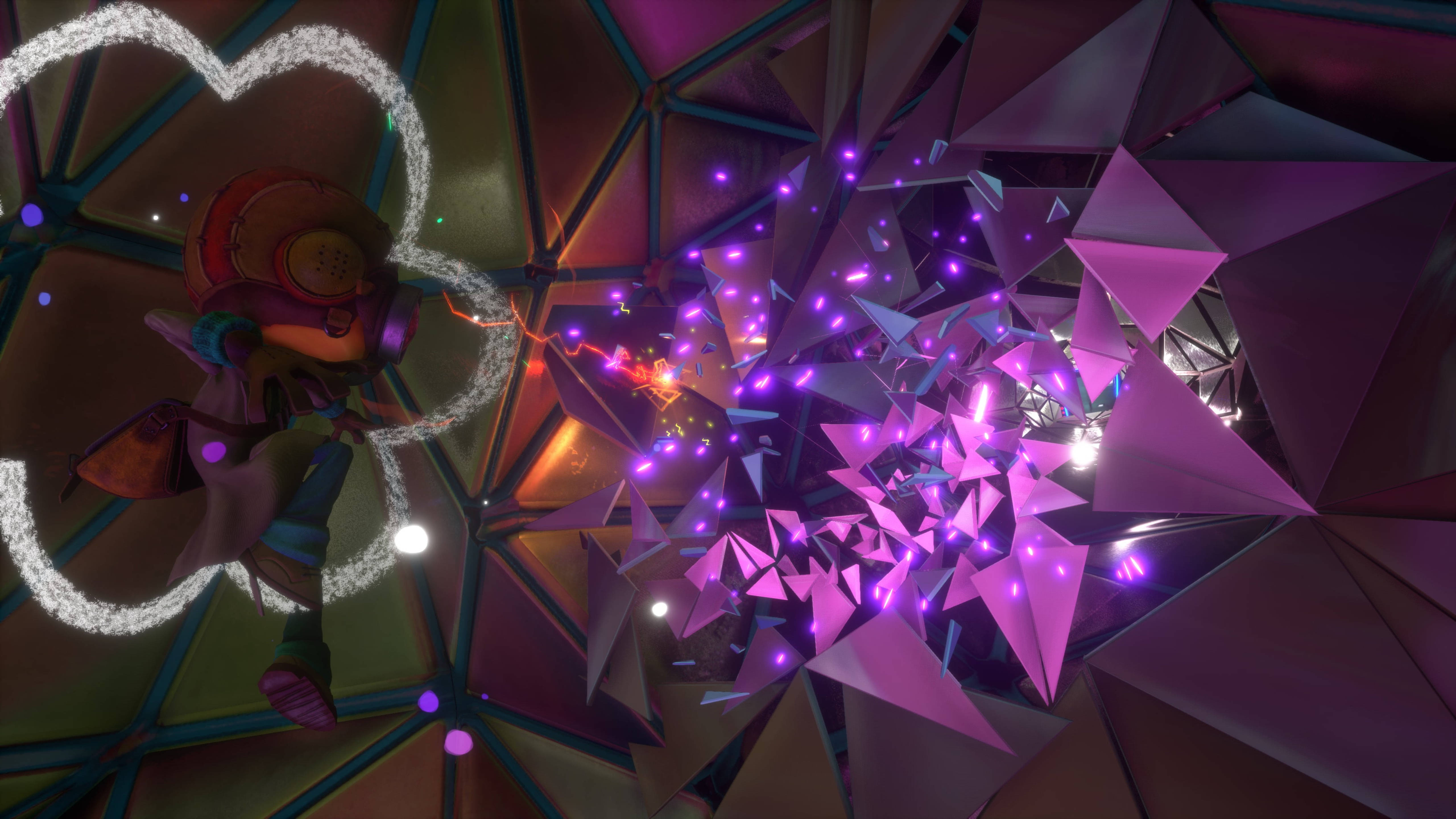 Psychonauts 2, grapple points, glowing purple geometric shards, 5K Desktop Wallpaper
