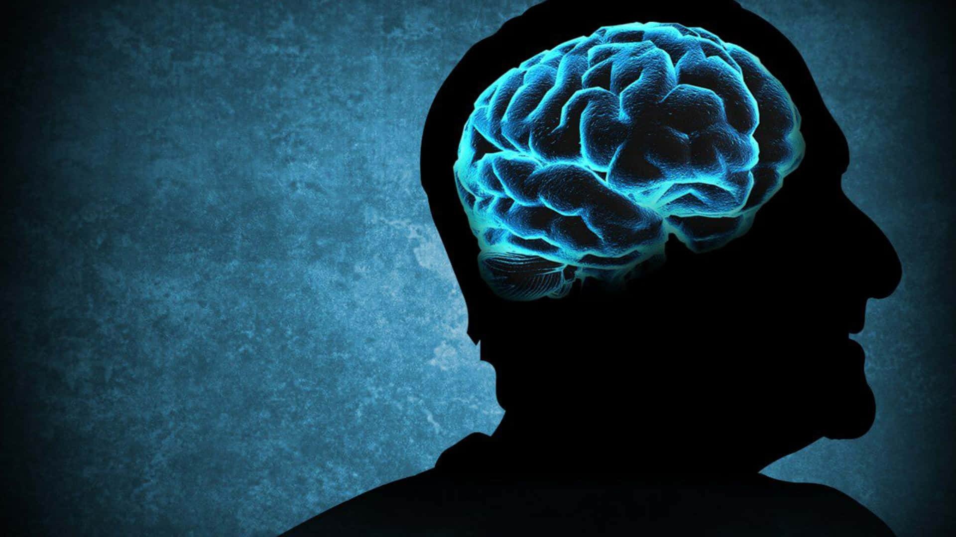 Psychosomatic Brain Connection, glowing blue brain, textured dark blue background, Full HD Desktop Wallpaper