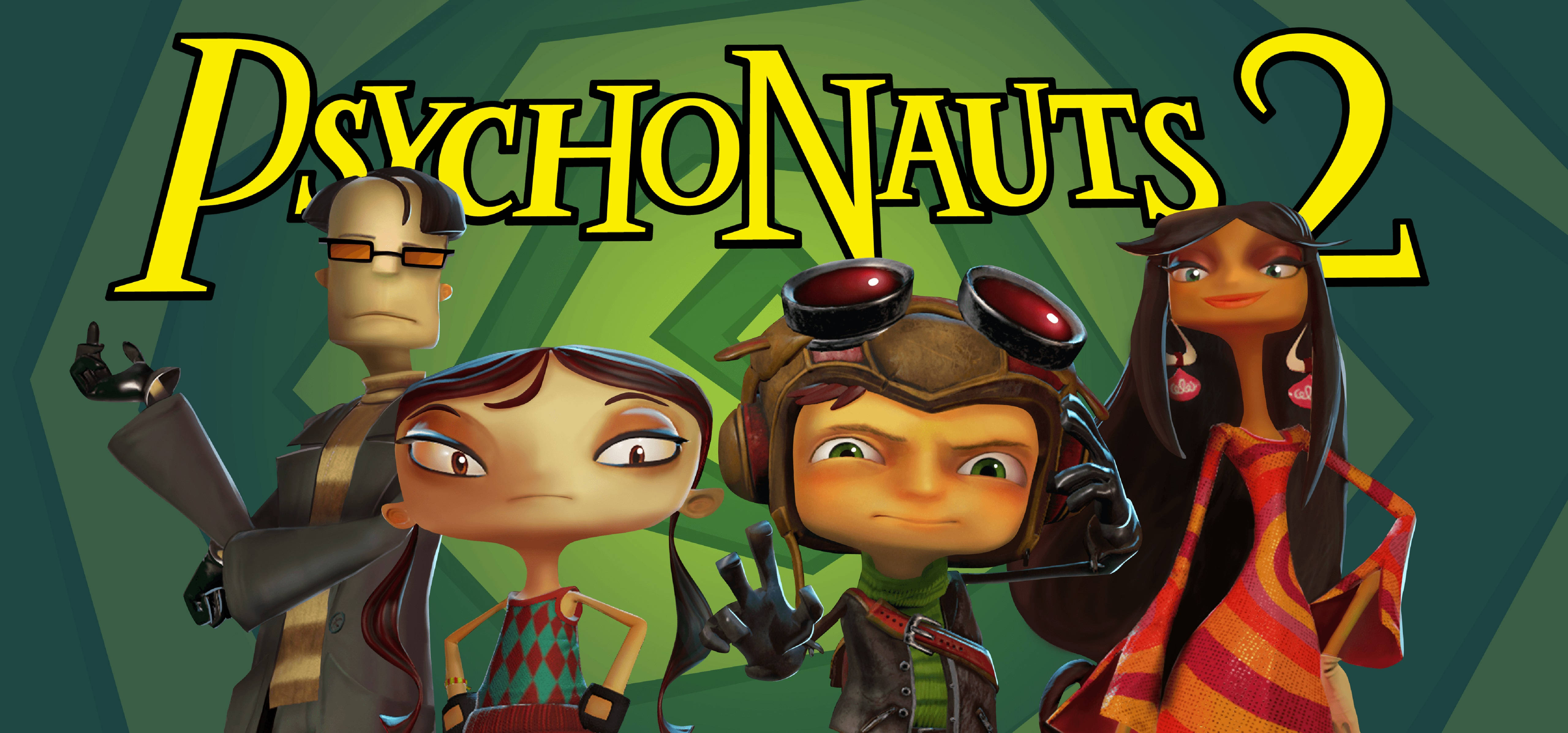 Psychonauts 2, yellow, green geometric background, 5K Desktop Wallpaper
