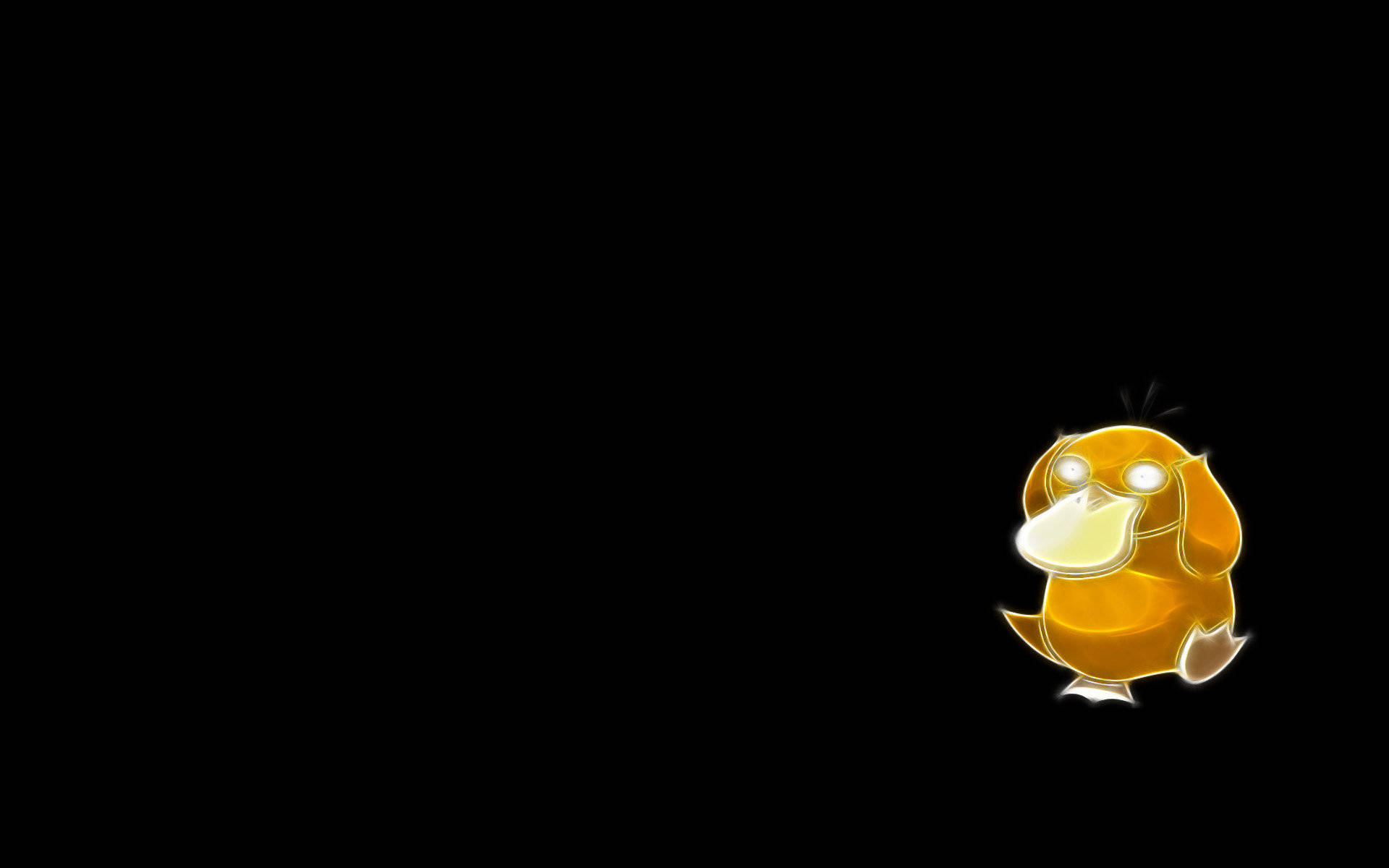 glowing yellow Psyduck, white eyes, solid black background, Full HD Desktop Wallpaper
