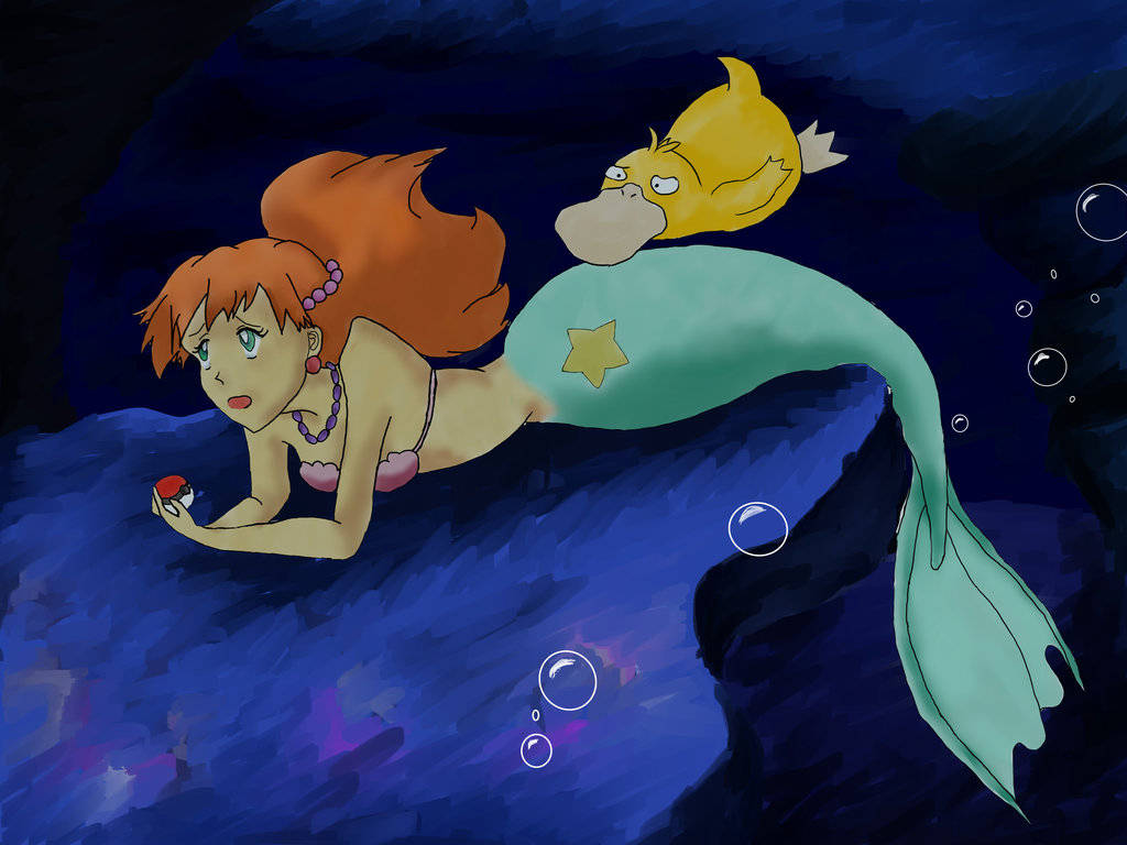 Misty, Psyduck, orange hair, SD Desktop Wallpaper