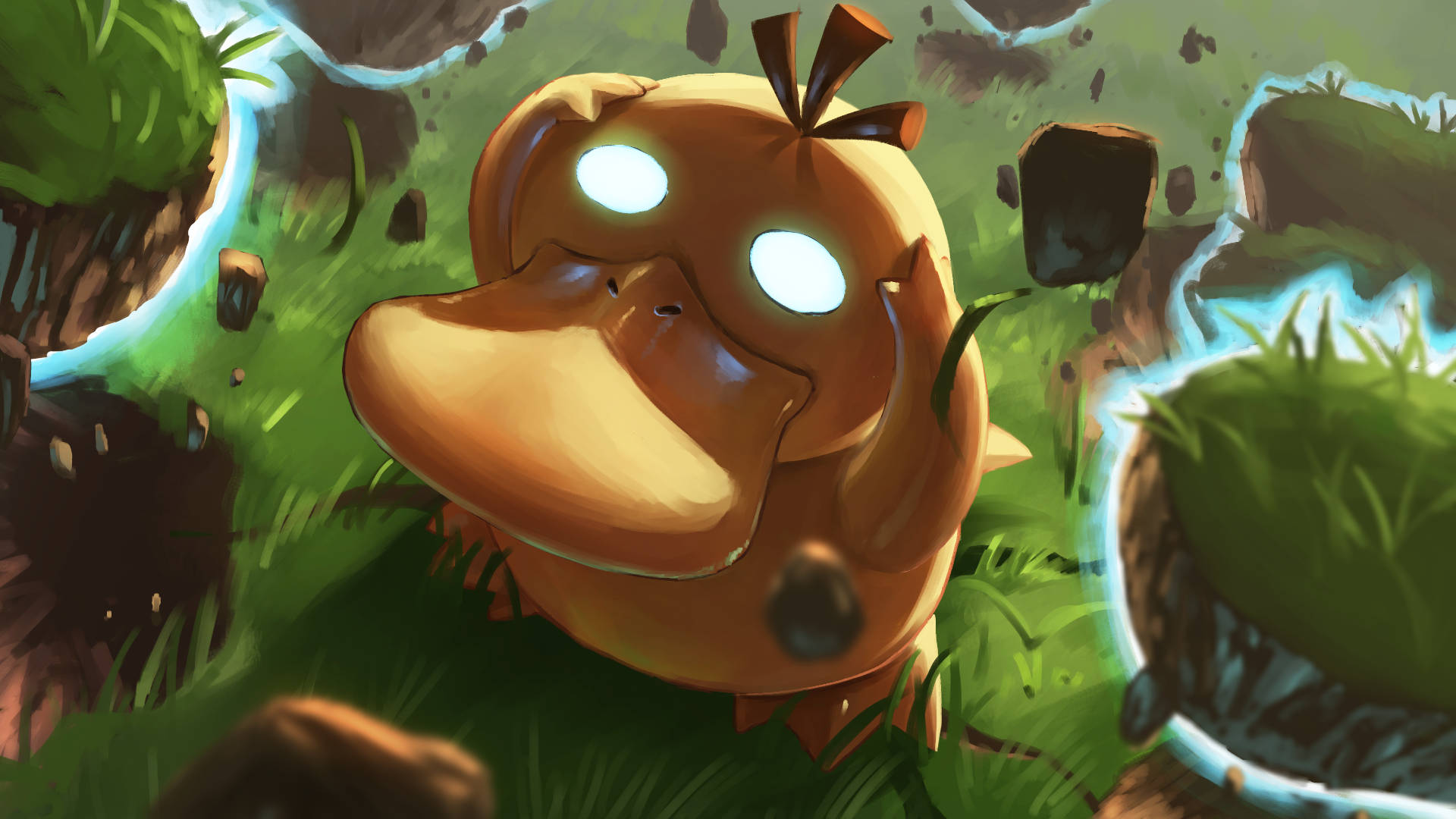 Psyduck, orange creature, glowing eyes, Full HD Desktop Wallpaper