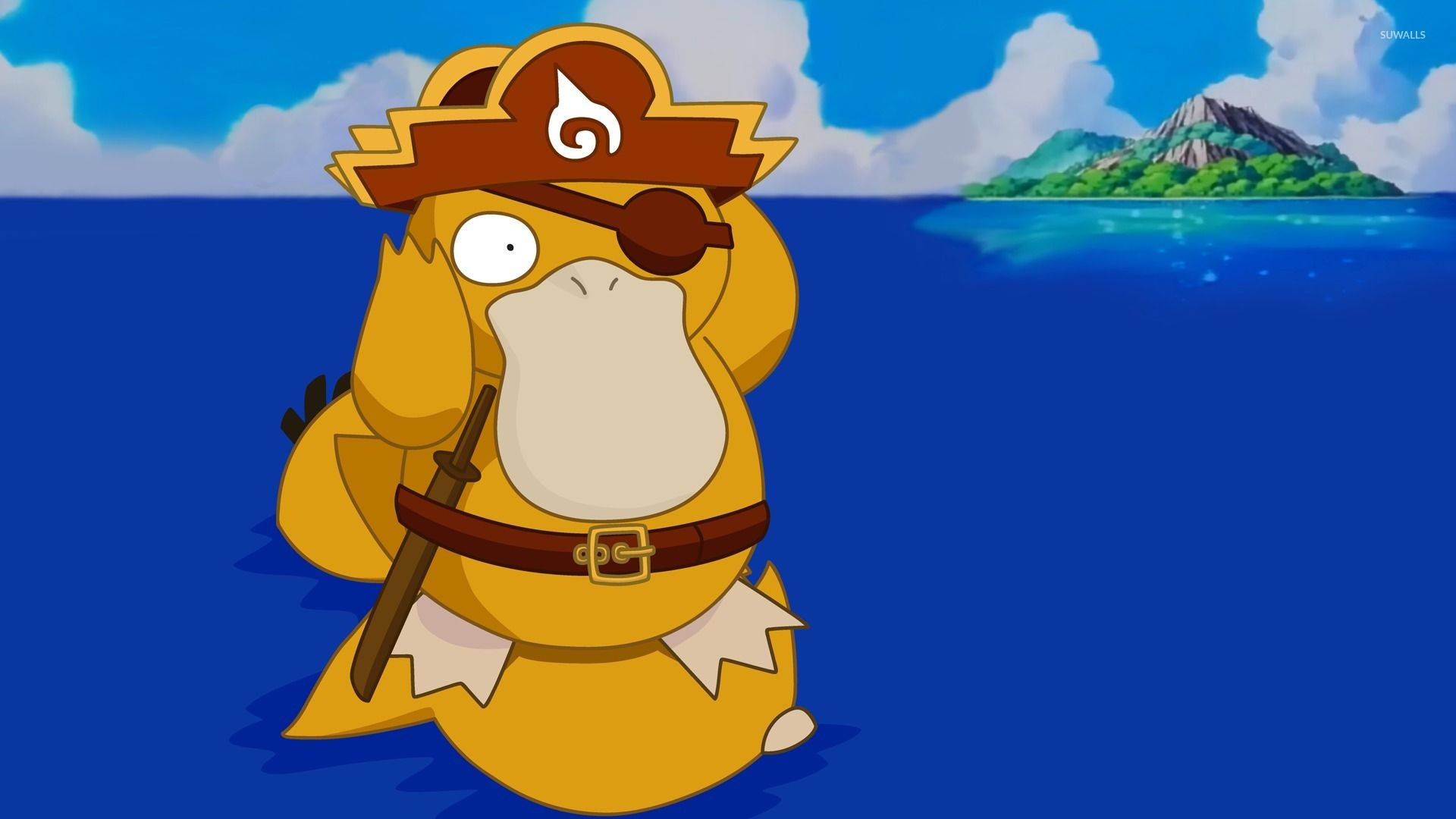 Psyduck, pirate captain, deep blue ocean water, Full HD Desktop Wallpaper
