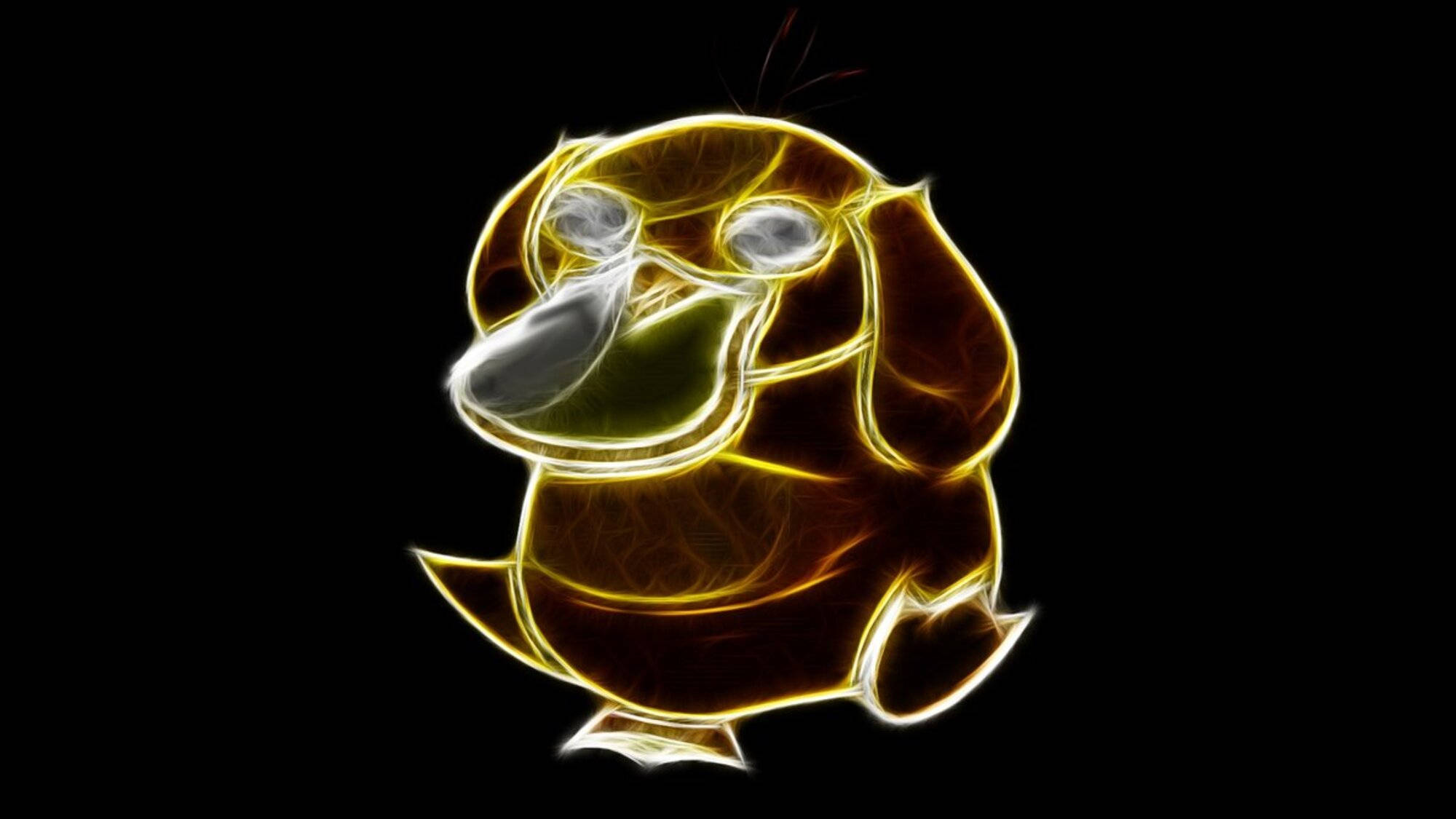 glowing neon psyduck, yellow and orange electric plasma, white eyes, Full HD Desktop Wallpaper