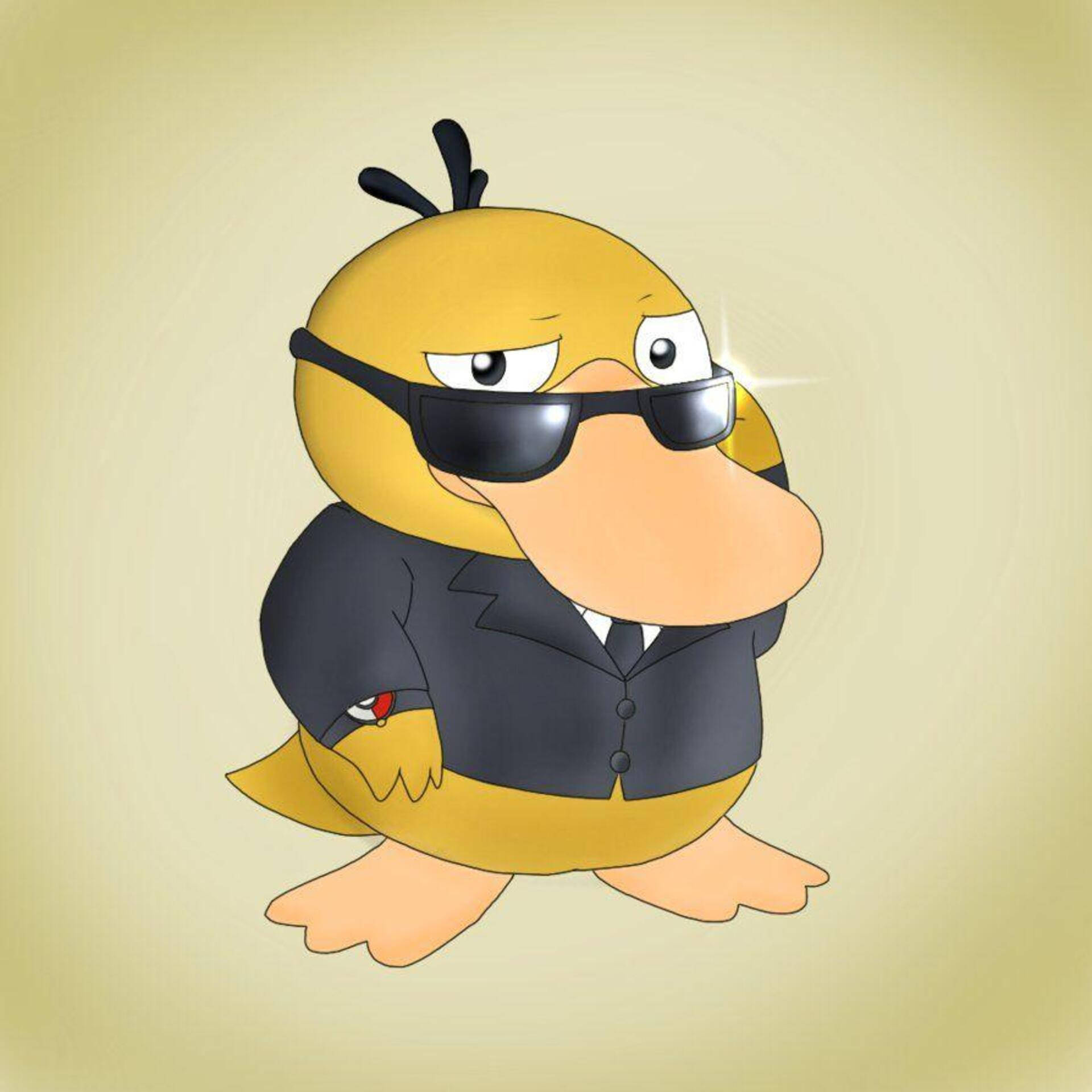 Psyduck, black suit, sunglasses, Full HD Desktop Wallpaper