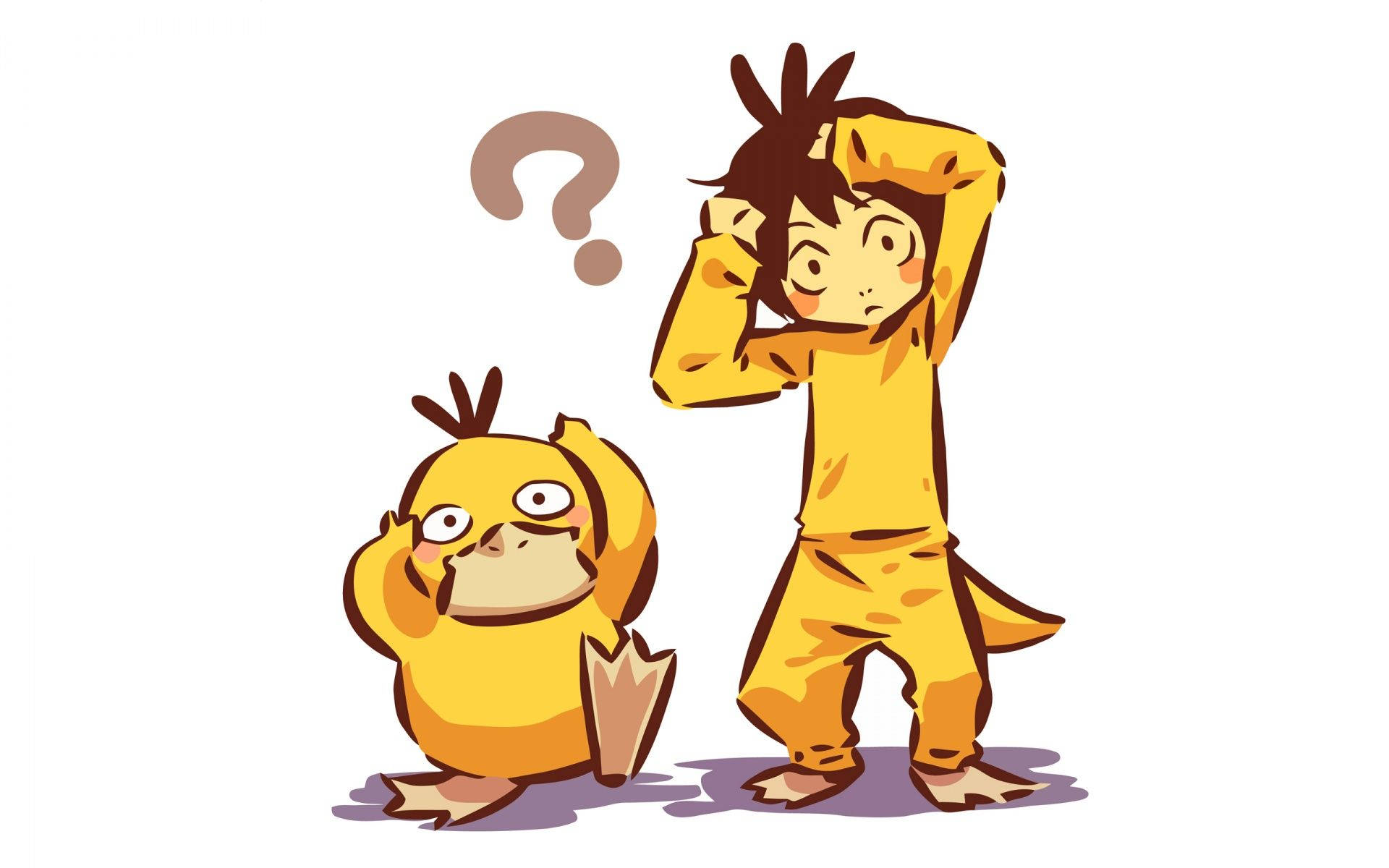 Psyduck, little boy, yellow chick, Full HD Desktop Wallpaper