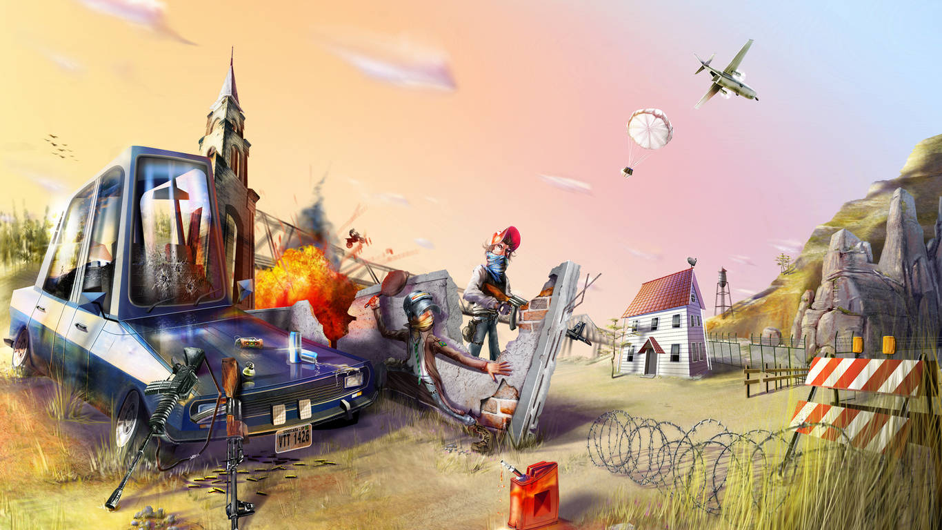 PUBG, 1366x768, burning car, HD Desktop Wallpaper