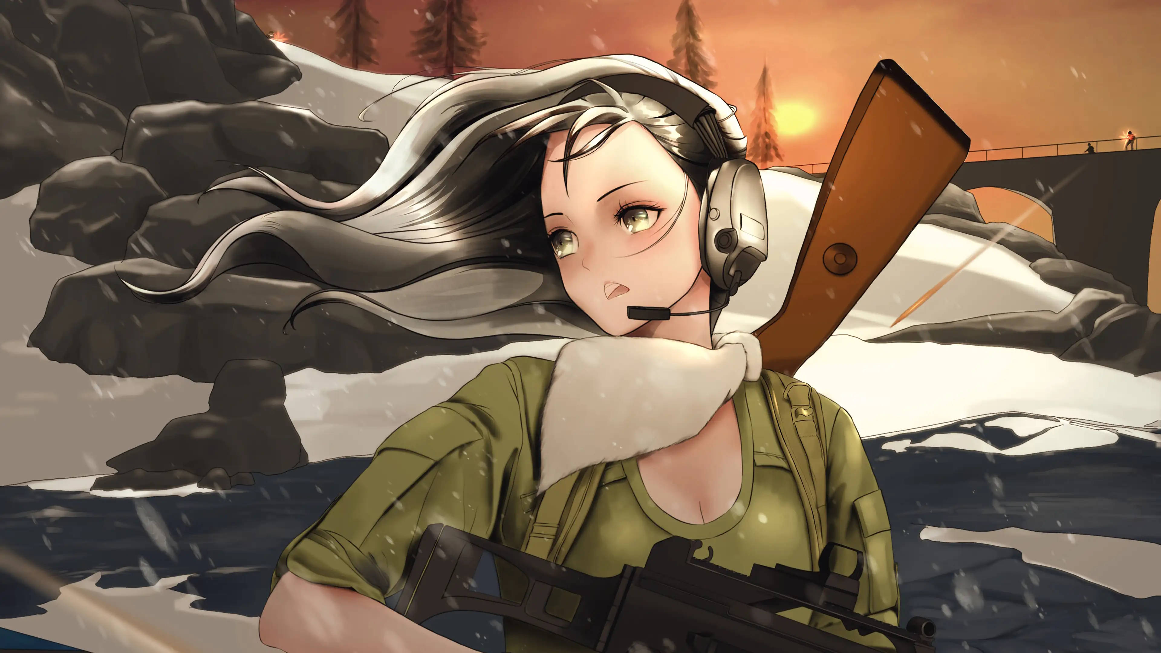 PUBG, anime, long silver hair, 4K Desktop Wallpaper