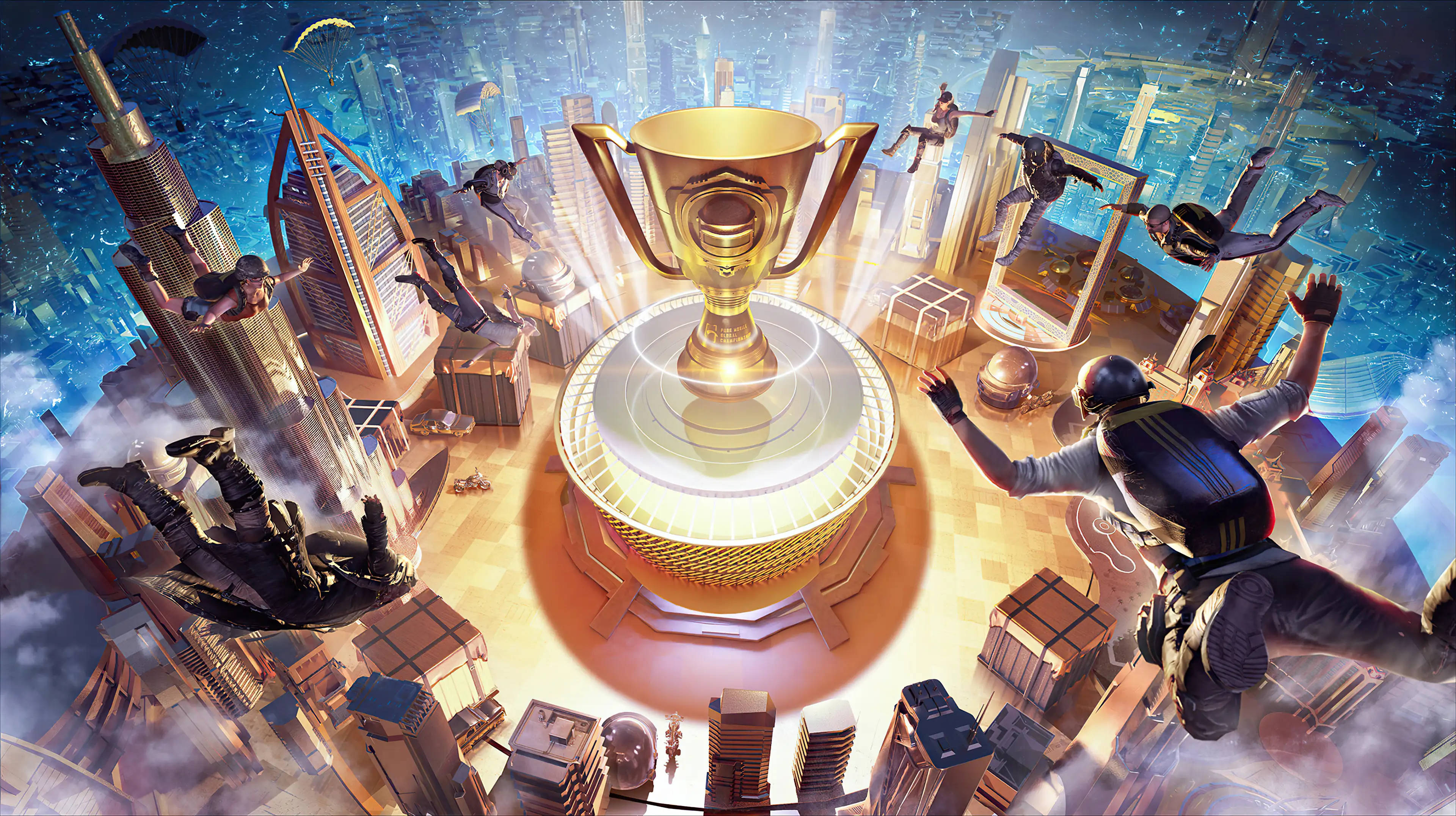PUBG 1440p, golden trophy, cityscape, 4K Desktop Wallpaper