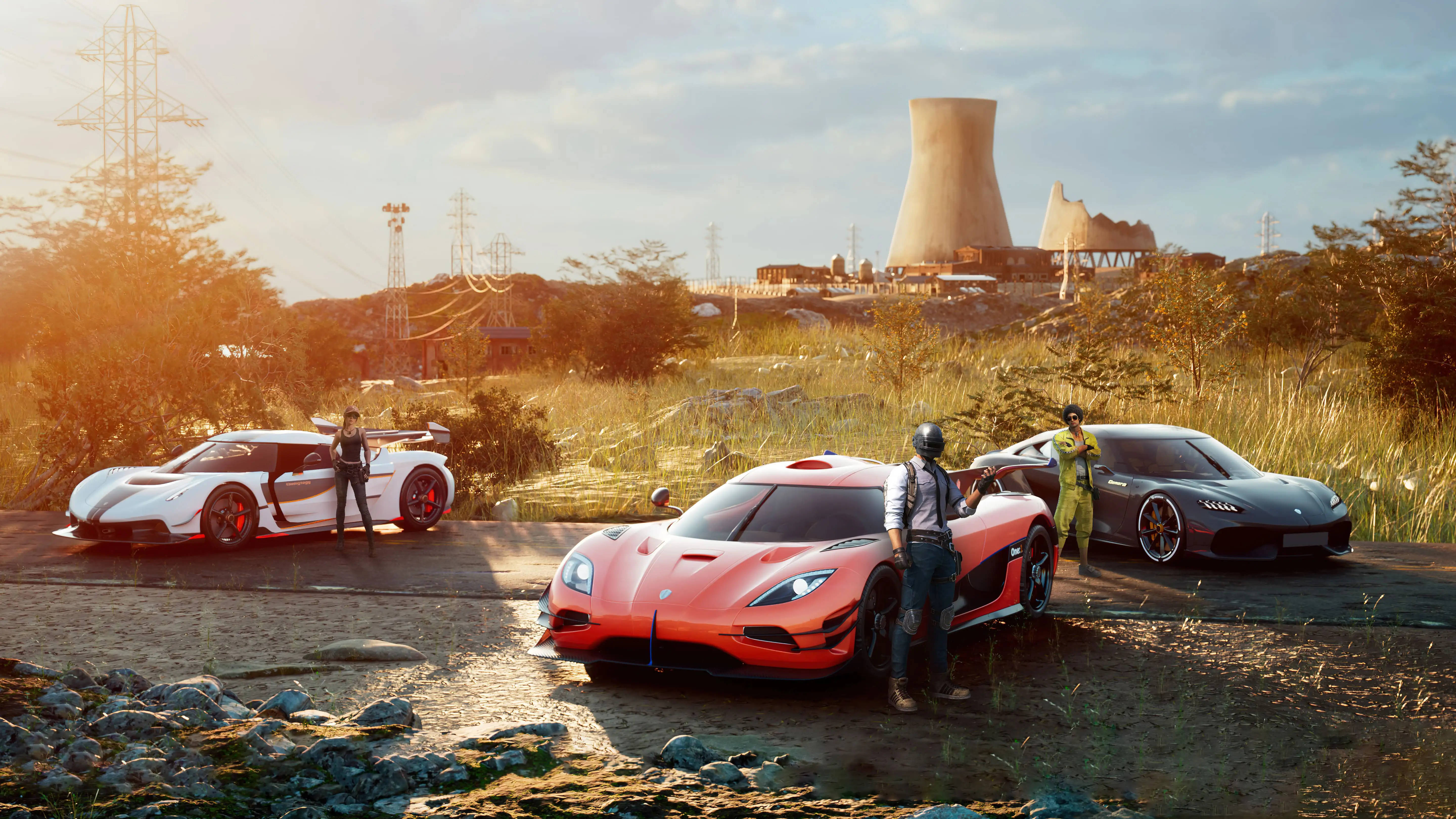 PUBG 1440p, hypercars, gravel lot, 5K Desktop Wallpaper