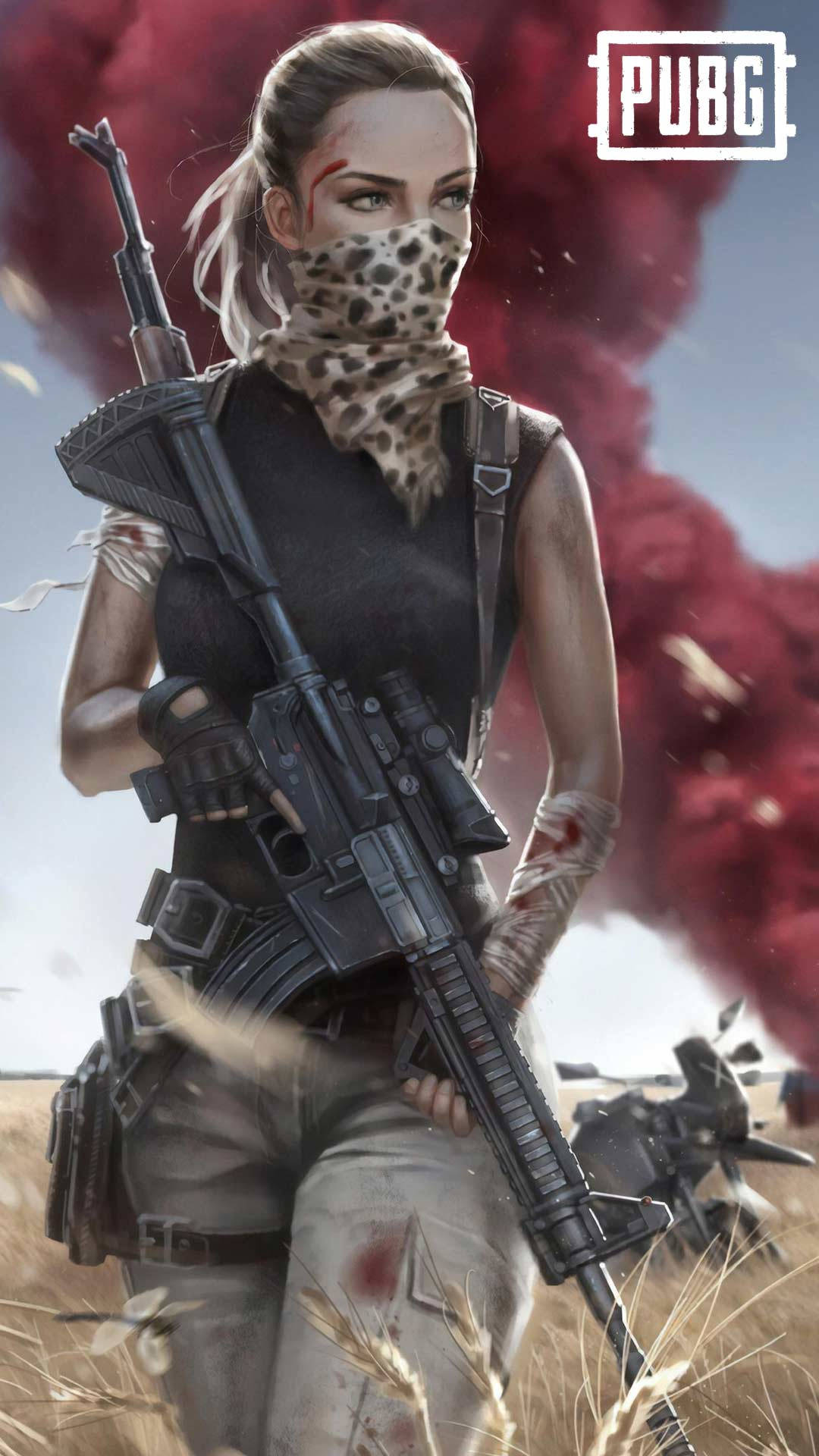 PUBG 2020, masked veteran woman, leopard-print scarf, Full HD Phone Wallpaper
