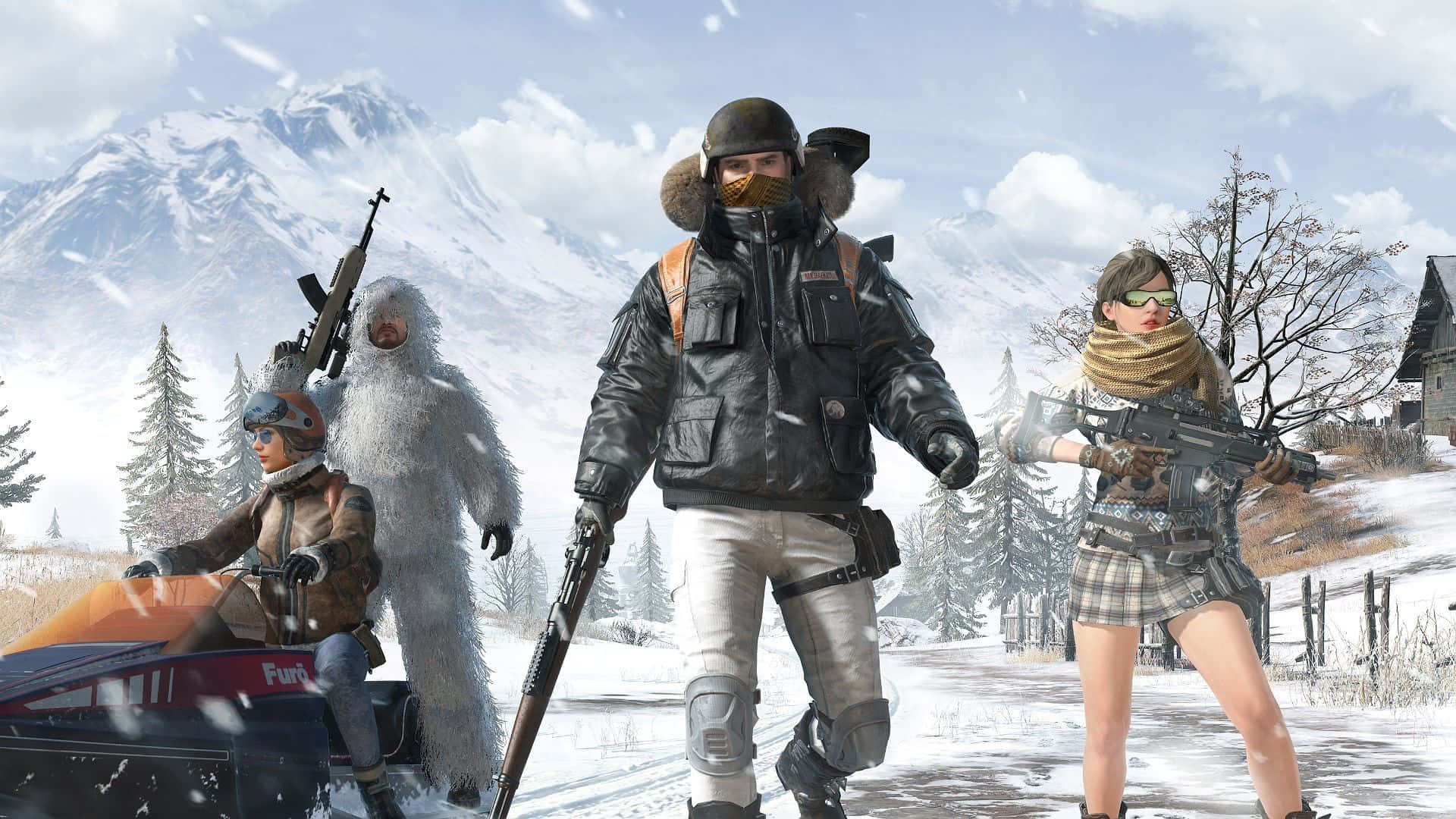 PUBG, snowy mountain landscape, snowmobile, Full HD Desktop Wallpaper
