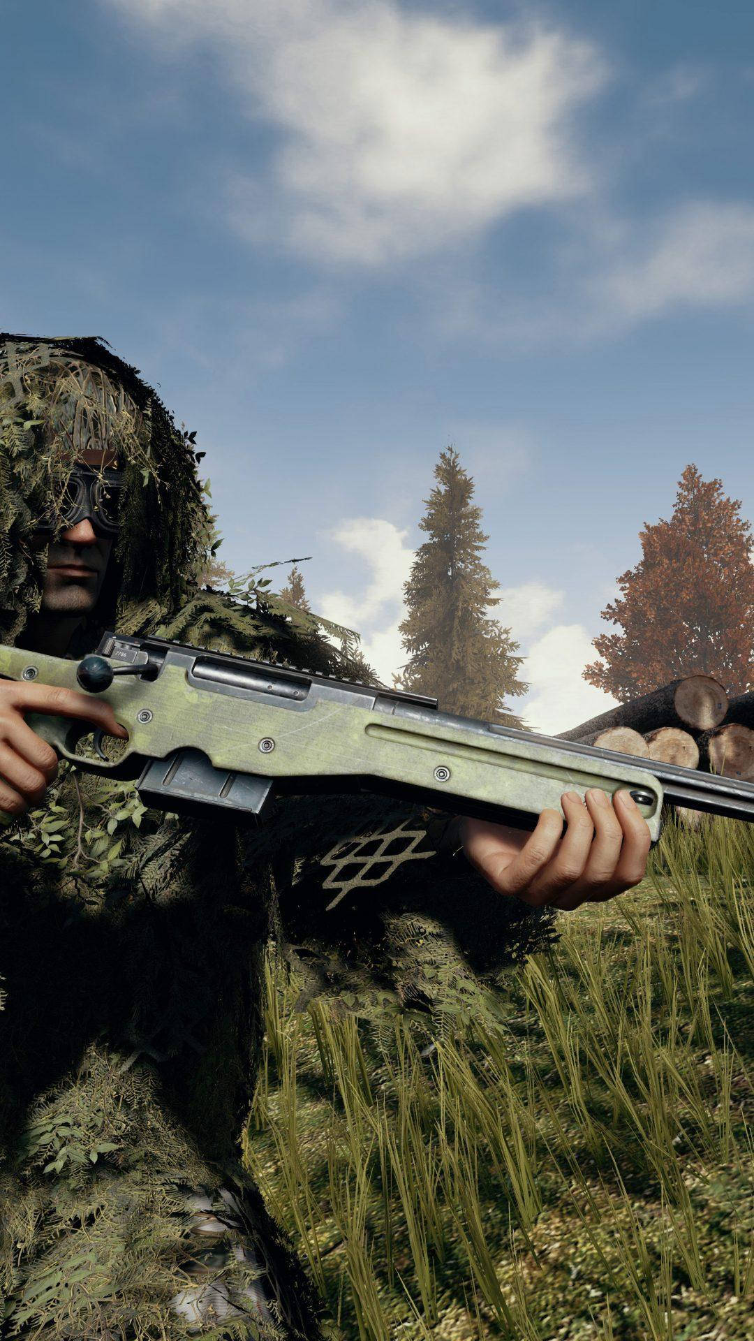 PUBG 2020, camouflaged player, sniper, Full HD Phone Wallpaper