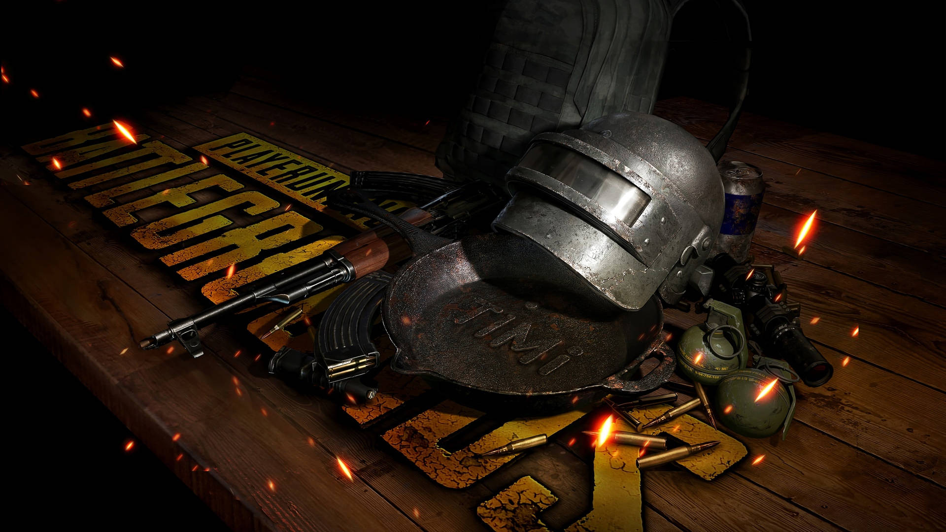 PUBG, helmet, rifle, Full HD Desktop Wallpaper